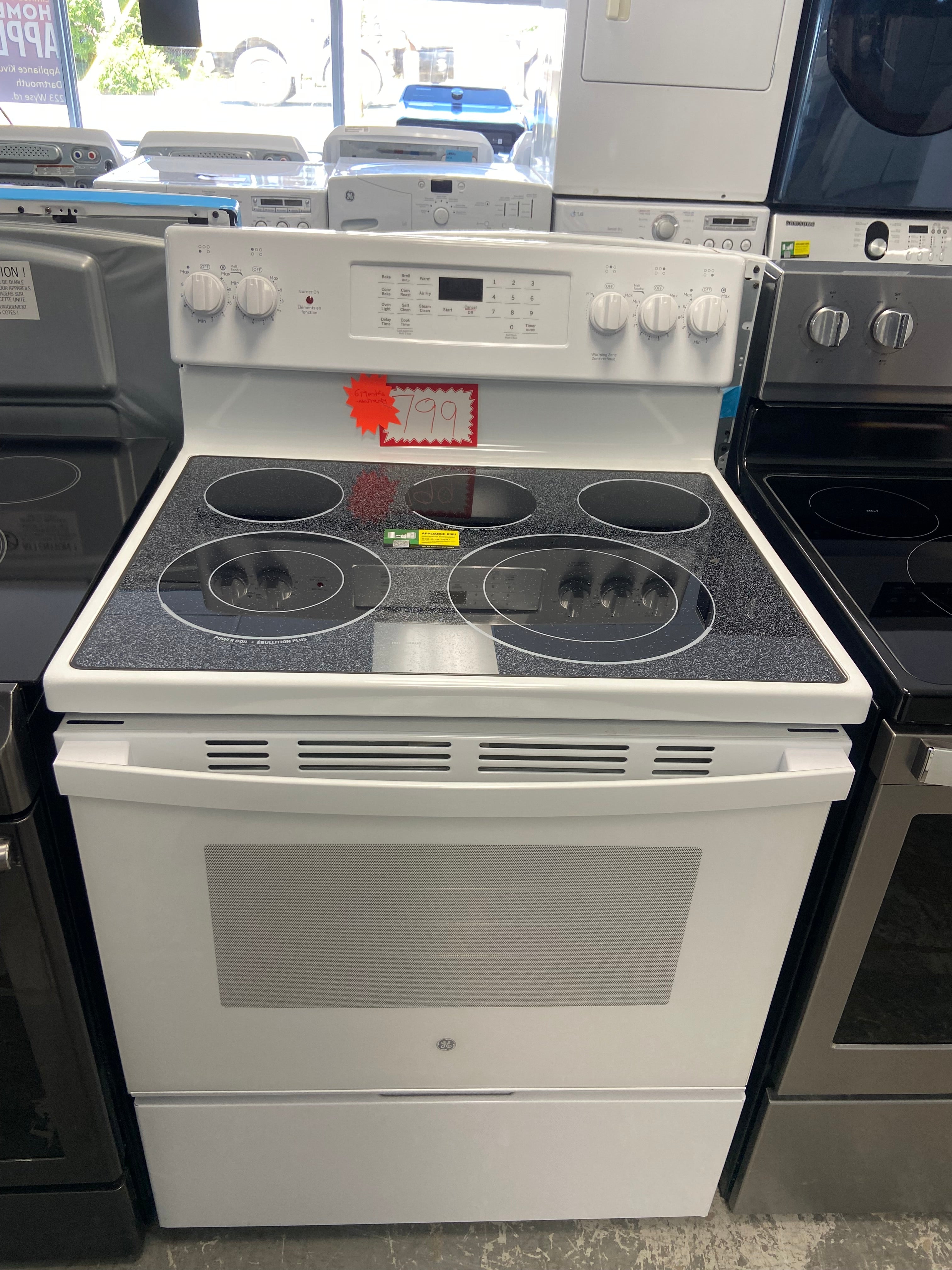 GE JCB840DV1WW Electric Range, 5 cu. ft. Capacity, 30 inch Exterior Width, True Convection, 5 Burners, Storage Drawer, Air Fry, Self Clean, 3,000 W Highest Element, White colour