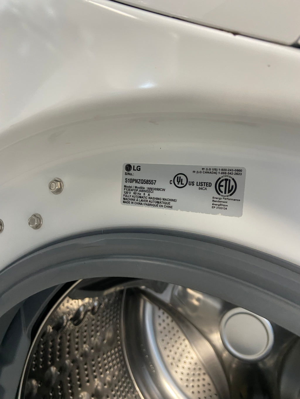 LG WM3050CW Front Load Washer, 1,200 RPM Washer Spin Speed, 7 Wash Cycles, 5 Temperature Settings, Water Heater, White colour
