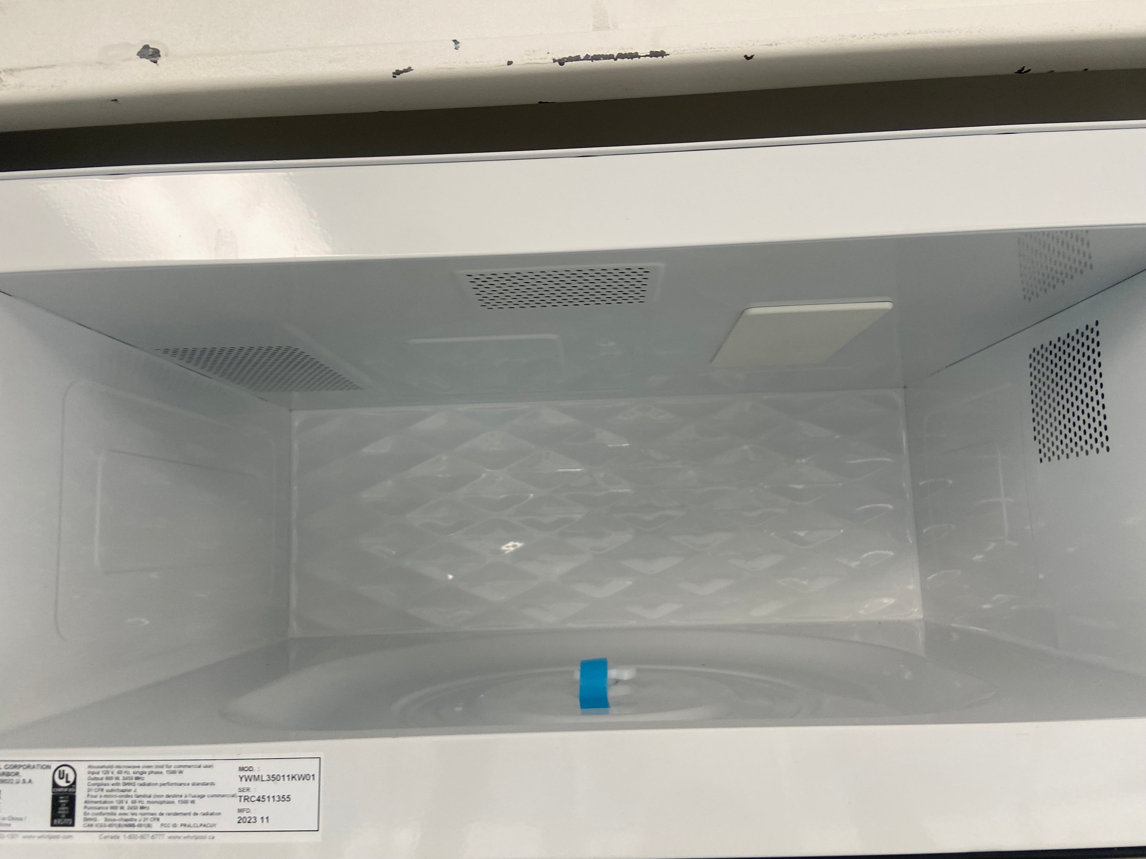 whirlpool White Over The Range Microwave "Brand New"