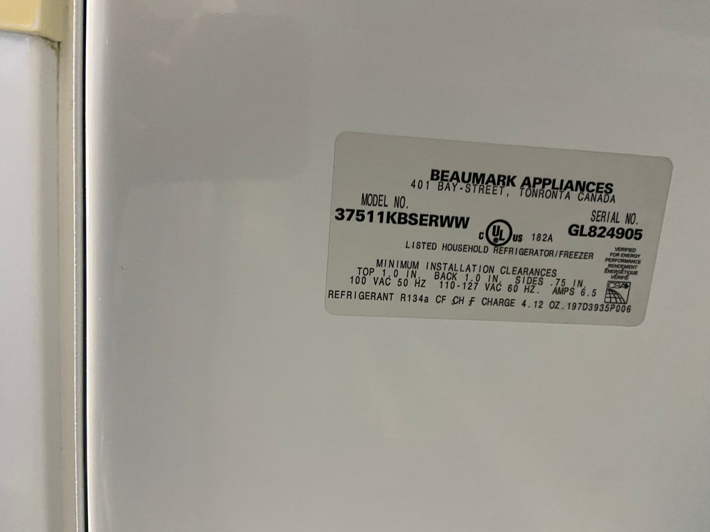 29” White Beaumark 37511KBSERWW Refrigerator with warranty