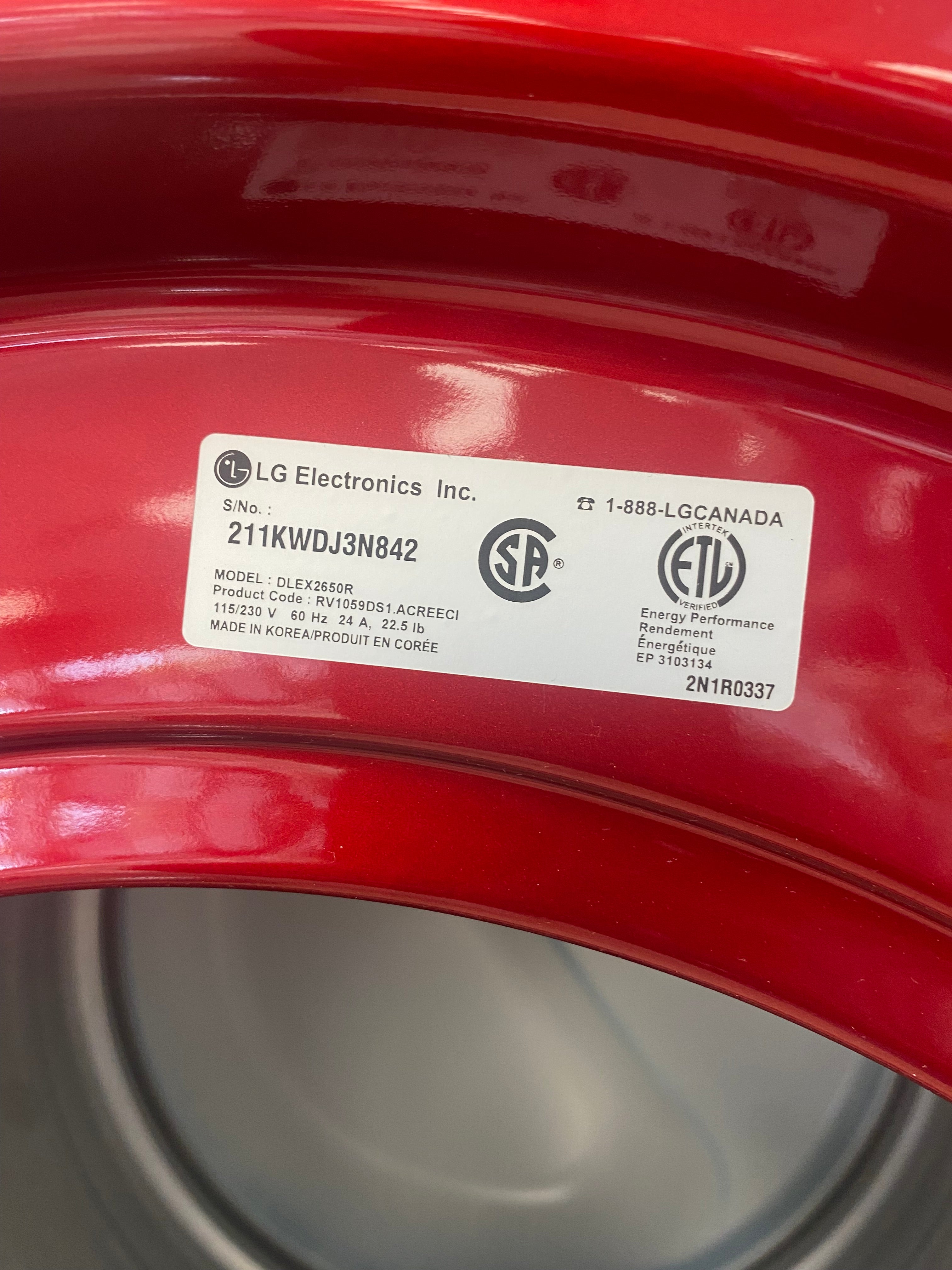 LG stackable washer and dryer