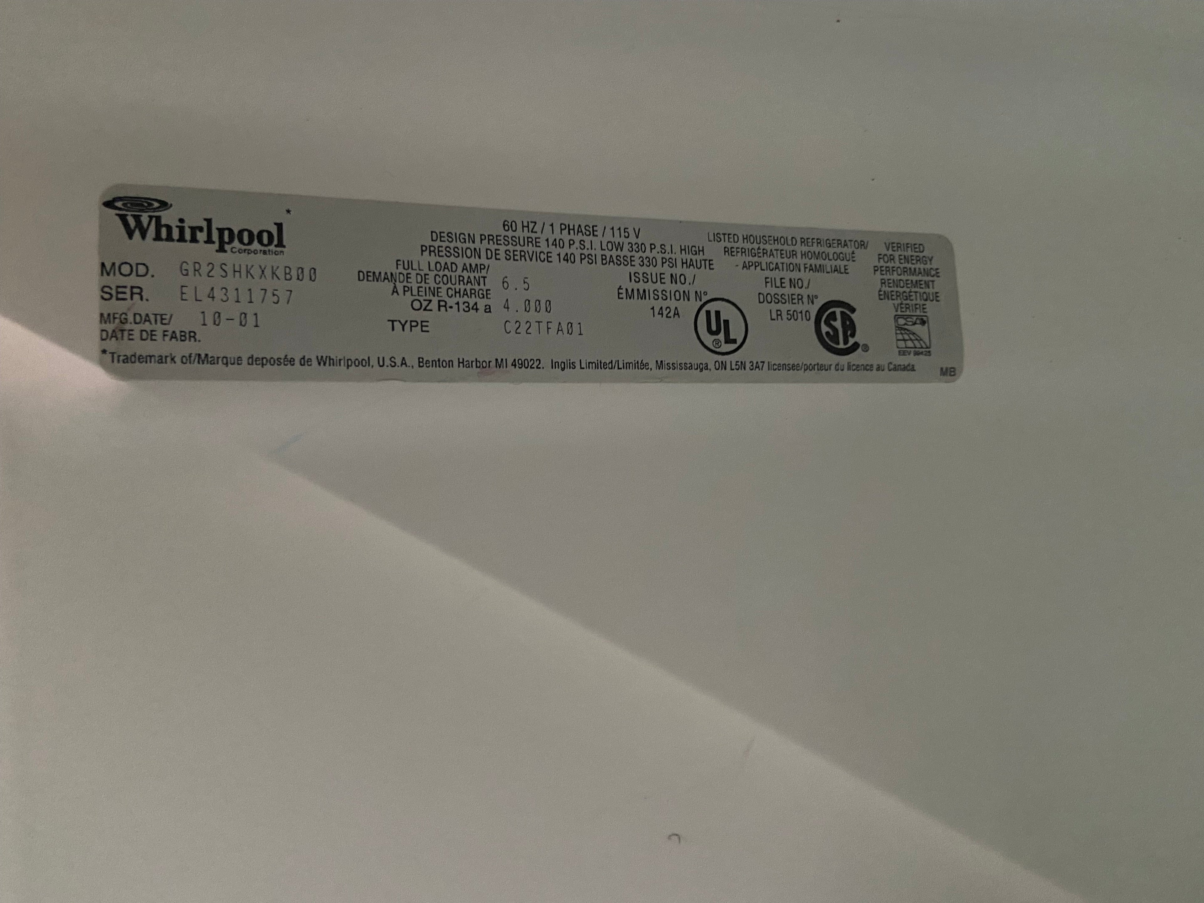 Black 33” Whirlpool GR2SHKXKB00 Fridge (Refurbished)