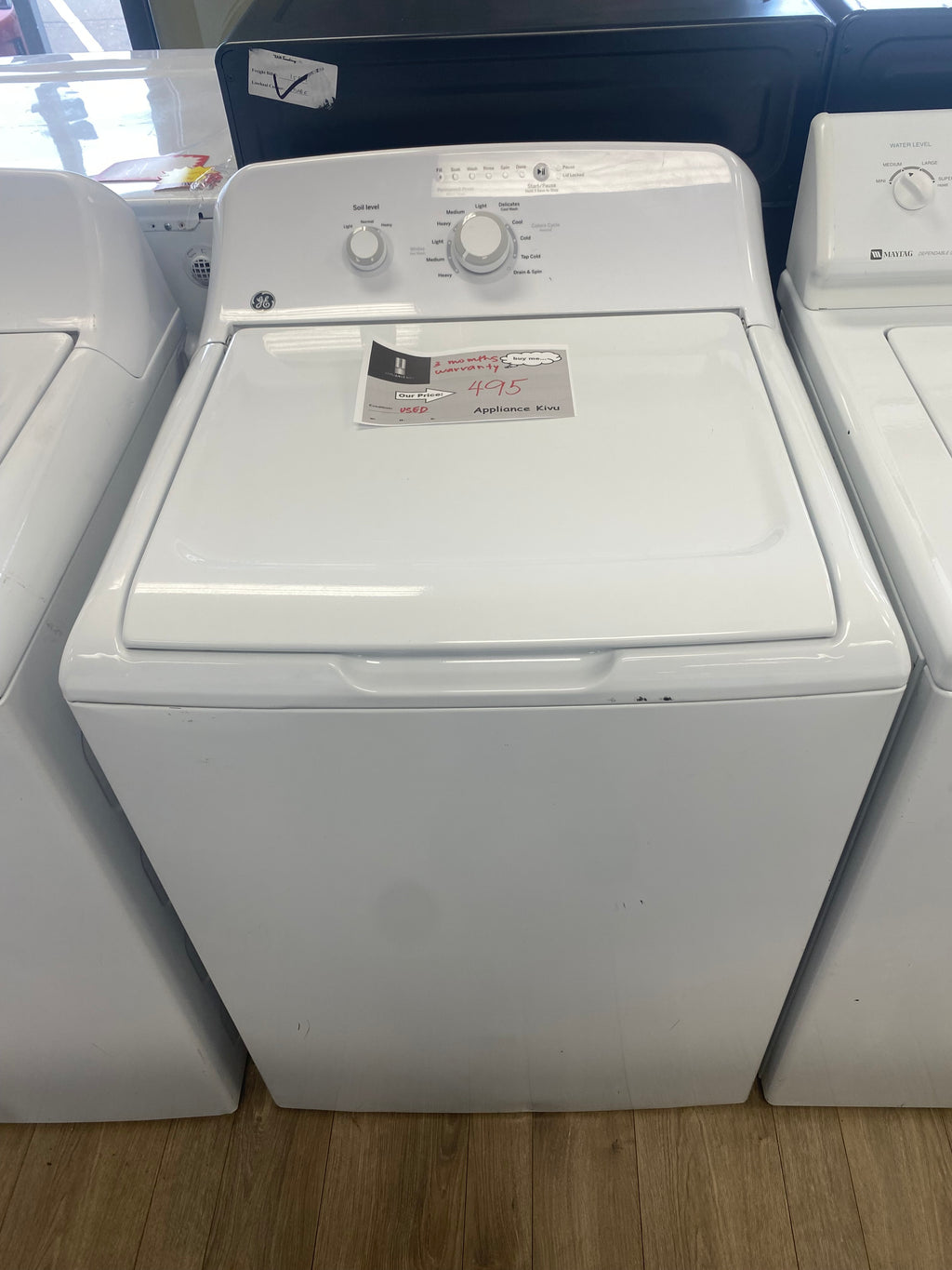 27” White GE Top Load washer, 4.4cuft with agitator “preowned”