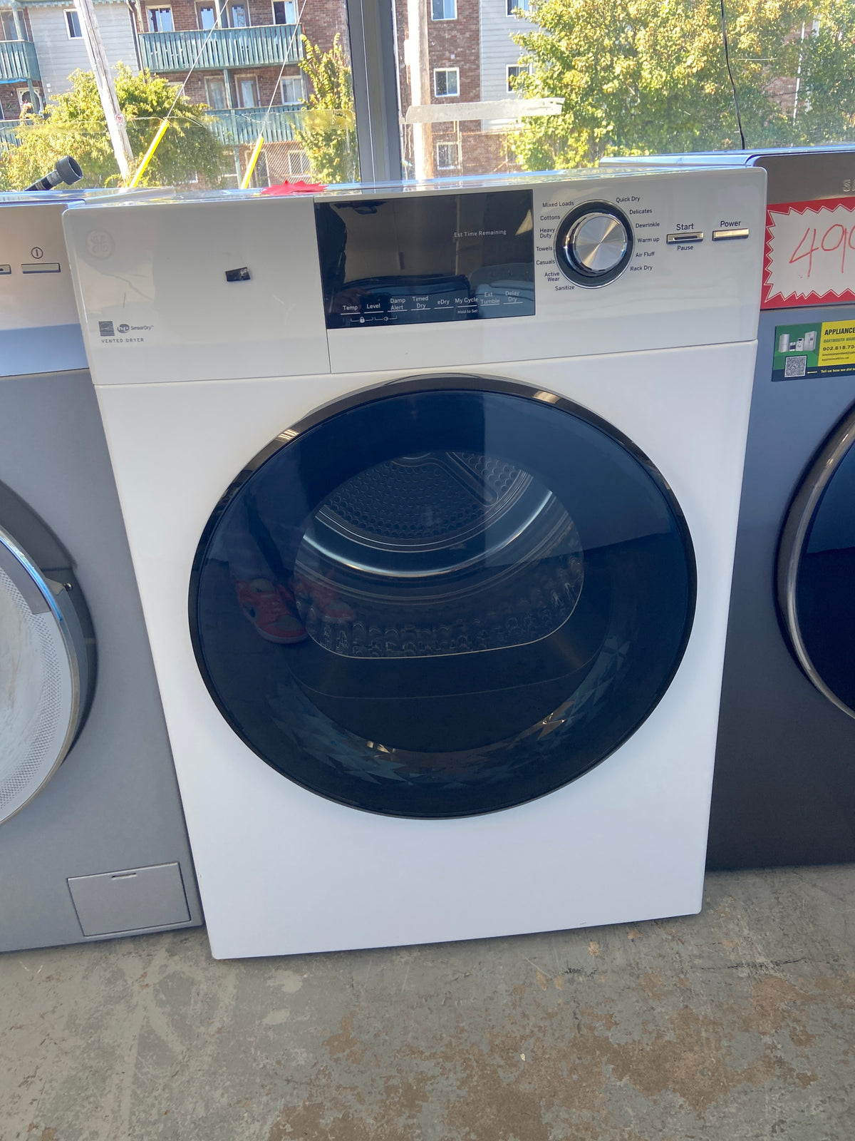 GE apartment size (24”) vented dryer, he sensor dry, energy star certified, “Lightly used”, 6 Months Warranty.