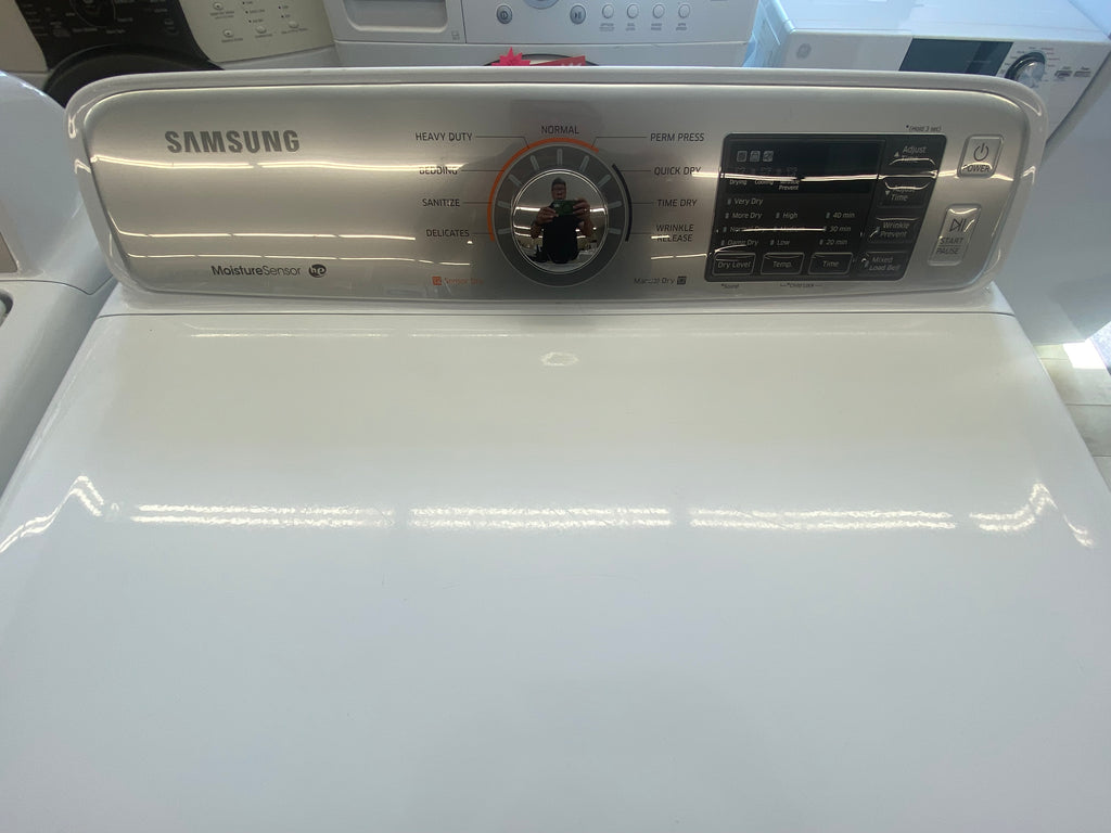 27” Samsung Washer and Dryer Set, Side by Side Setup, White in Color, "Refurbished".