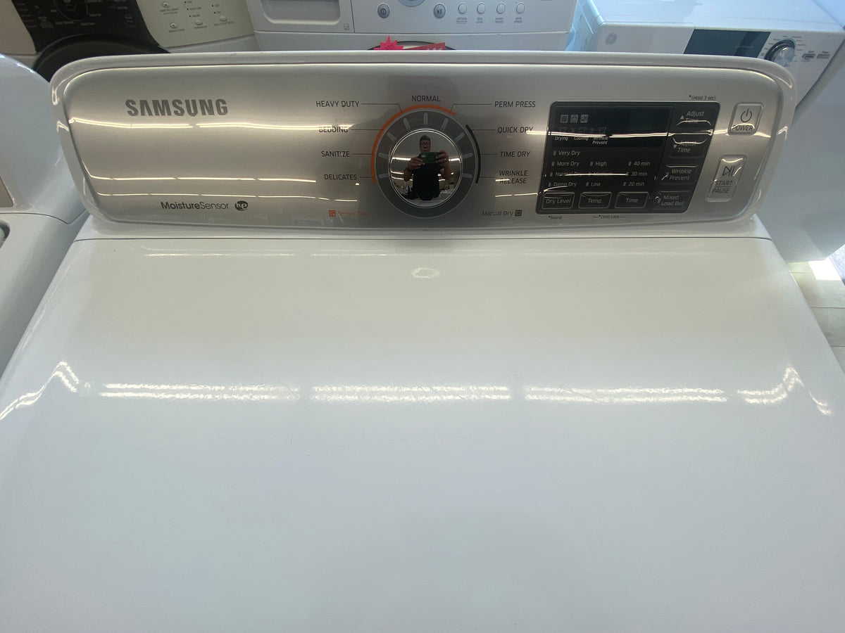 27” Samsung Washer and Dryer Set, Side by Side Setup, White in Color, "Refurbished".
