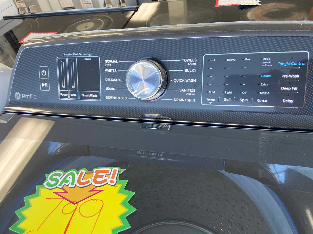 GE profile Large capacity top load washer, transparent door, Smart wash technology “Open Box”, 6 Months Warranty.