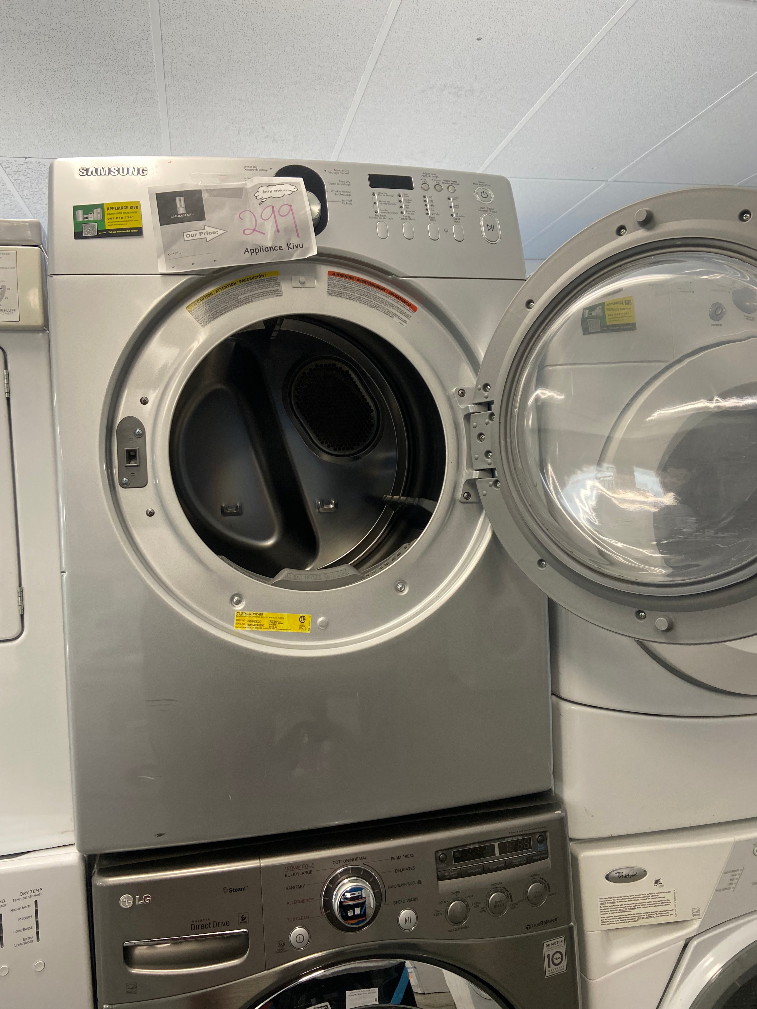 Samsung DV218AES Dryer, 27 inch Width, 7.3 cu. ft. cu. ft., 4 Temperature Settings, Stackable, Steel Drum, White colour (Electric Super Capacity Dryer)