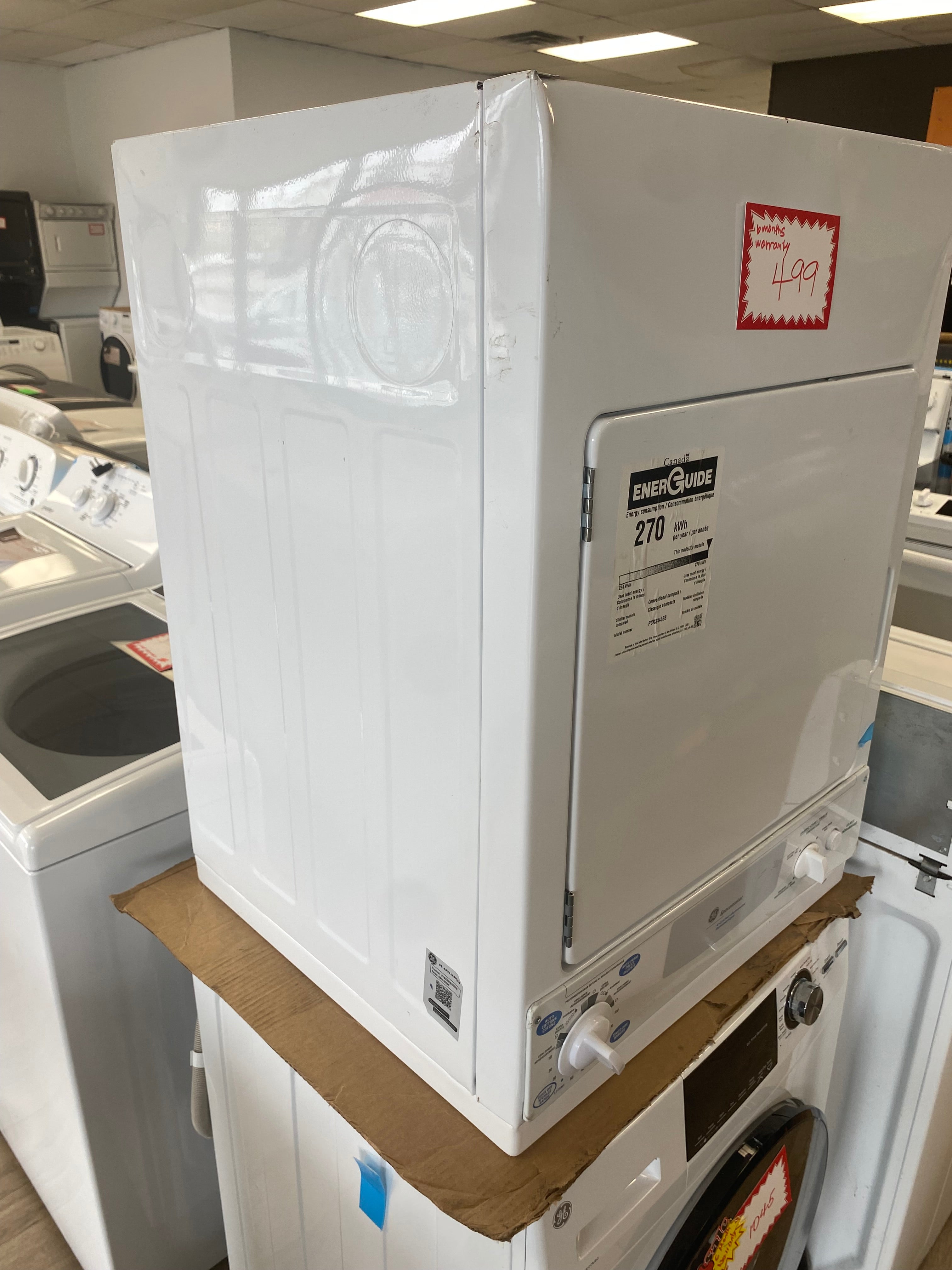 24 Inch GE 3.6 cu. ft. Electric Compact Dryer White wheelchair accessible  PCKS443EBWW "Open box"