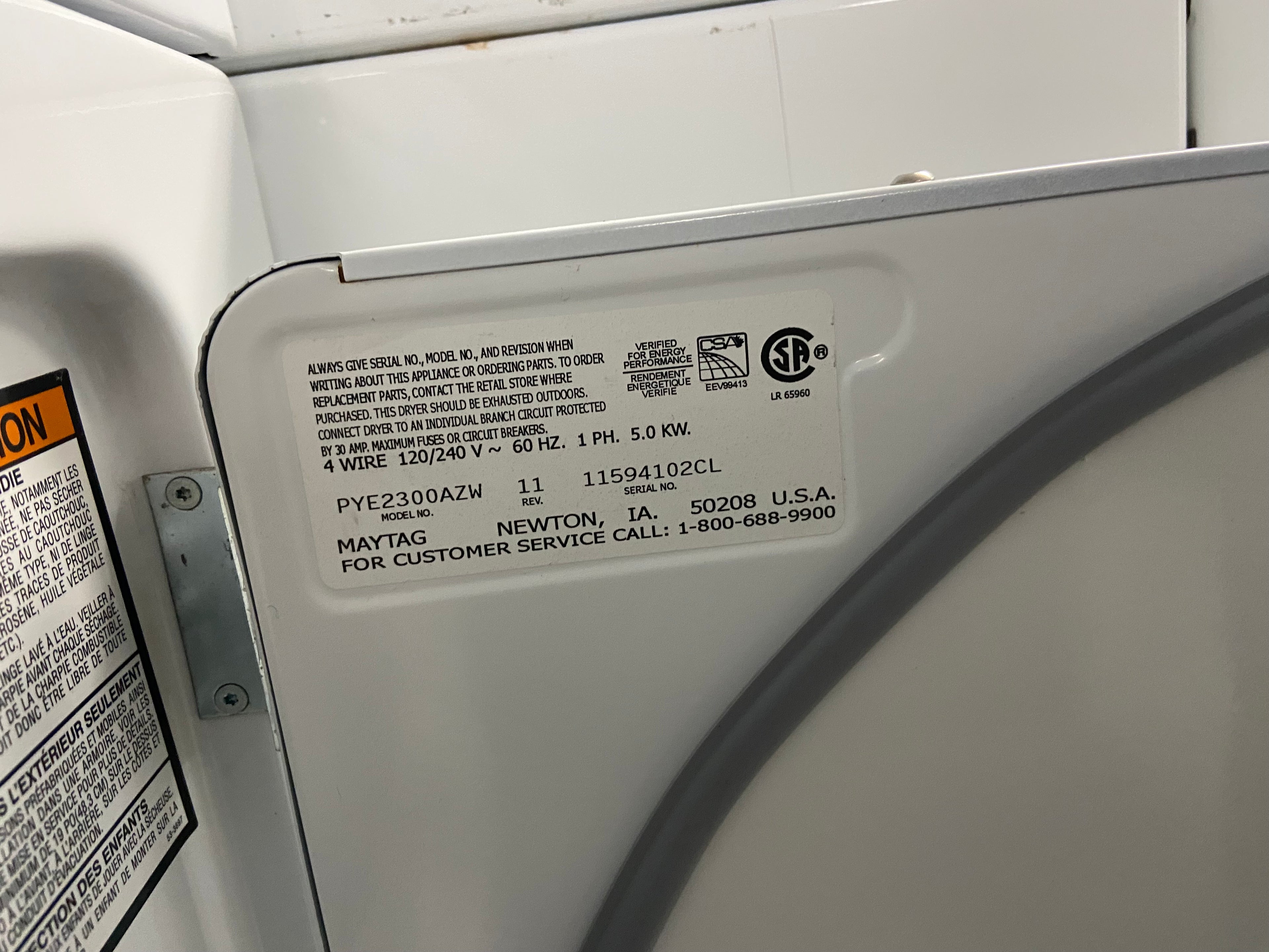 White Maytag PYE2300AZW Dryer (Refurbished)