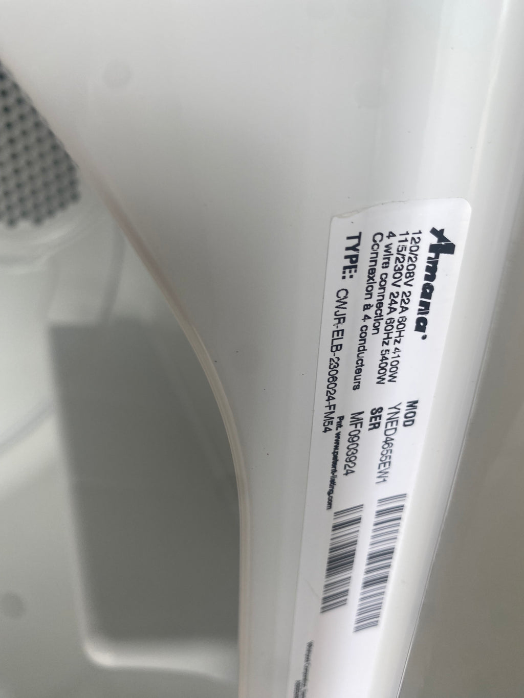 Amana White dryer "Brand New", Factory Warranty