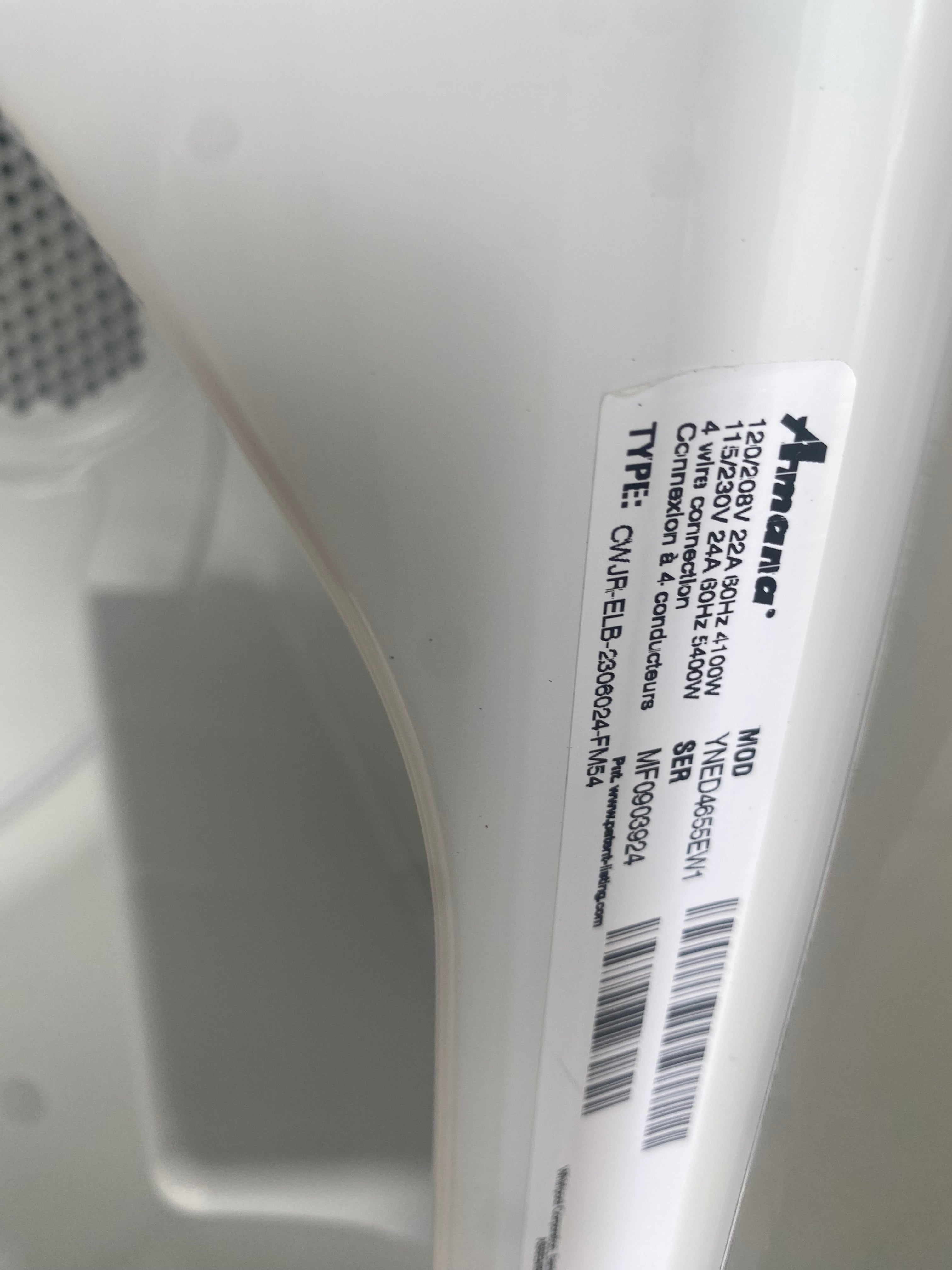 Amana White dryer "Brand New", Factory Warranty
