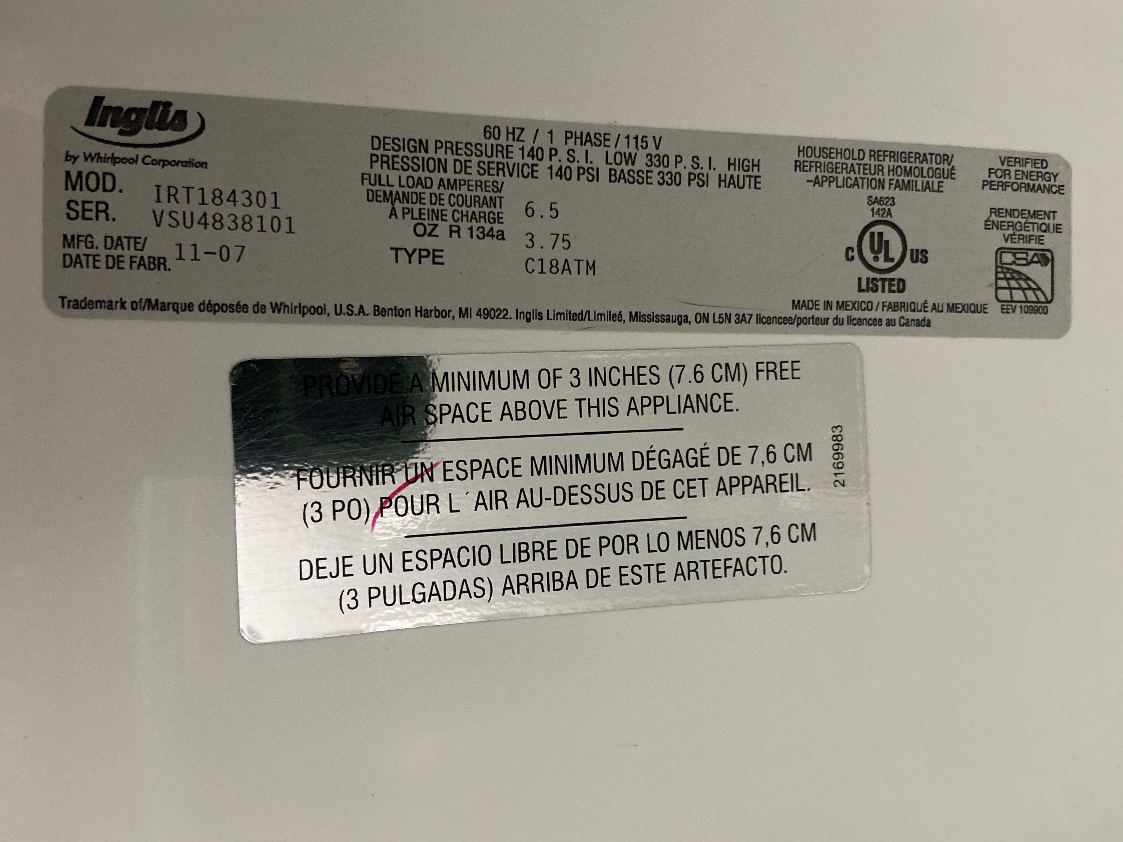 Inglis 18 Cu. Ft. Top-Freezer Refrigerator - White (IRT184301)