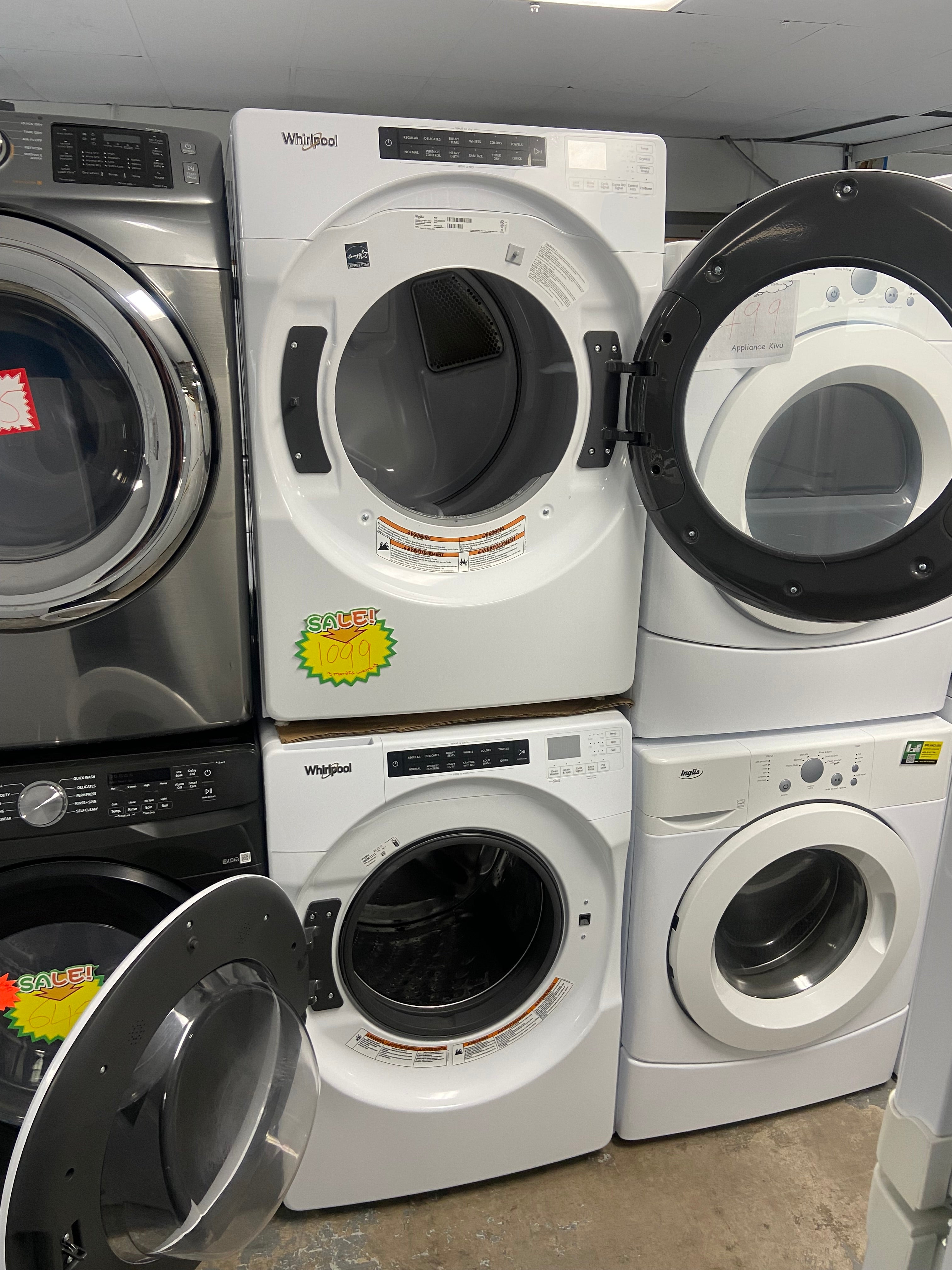 Heavy duty 27” White Whirlpool Stackable Washer, Dryer set YWED5620HW0, WFW560CHWO