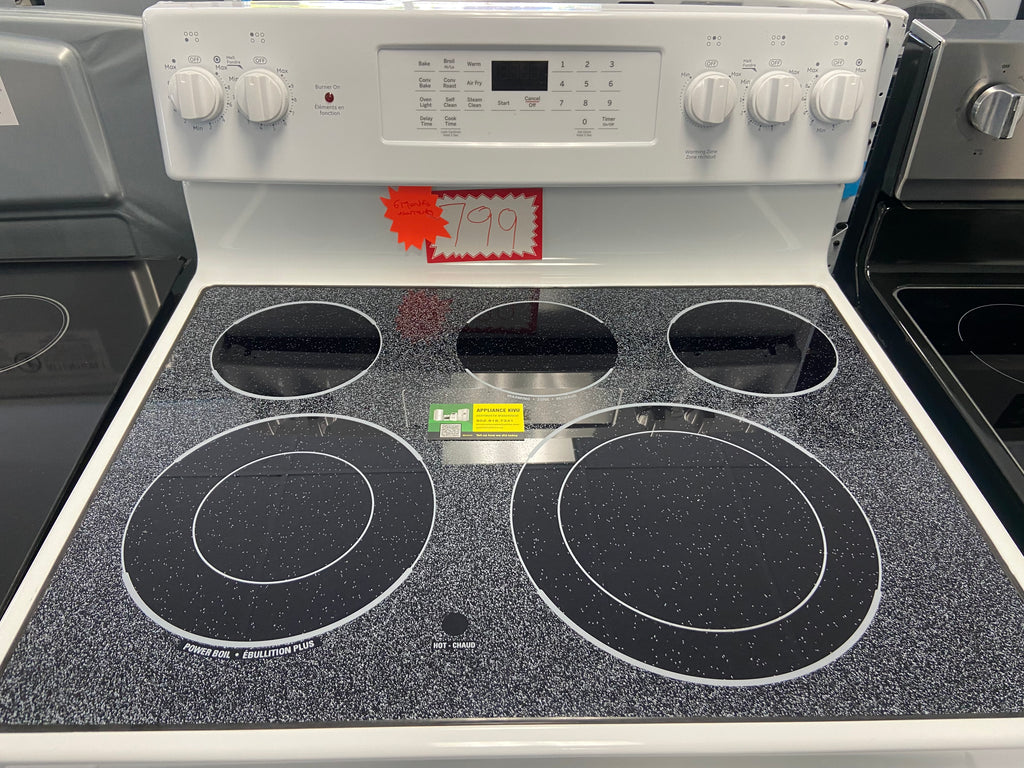 GE JCB840DV1WW Electric Range, 5 cu. ft. Capacity, 30 inch Exterior Width, True Convection, 5 Burners, Storage Drawer, Air Fry, Self Clean, 3,000 W Highest Element, White colour