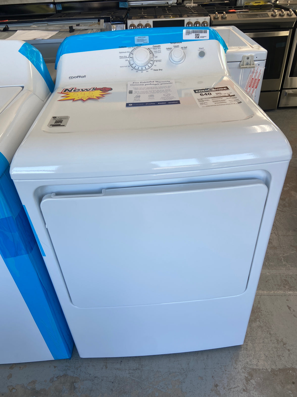 Moffat White dryer, “Brand New”, 1 year factory warranty