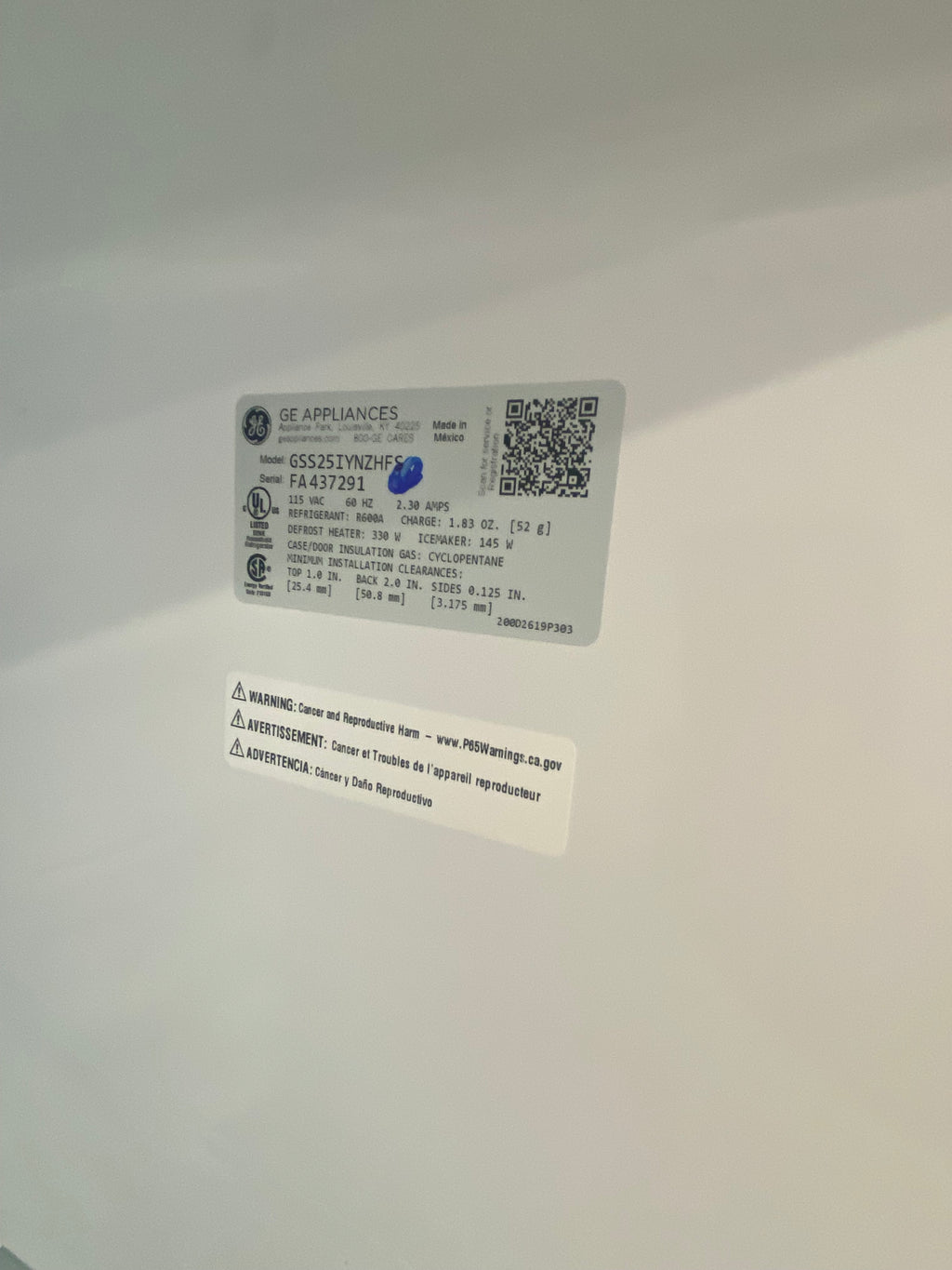 36” GE French door fridge, Stainless, side by side fridge/Freezer, "New"