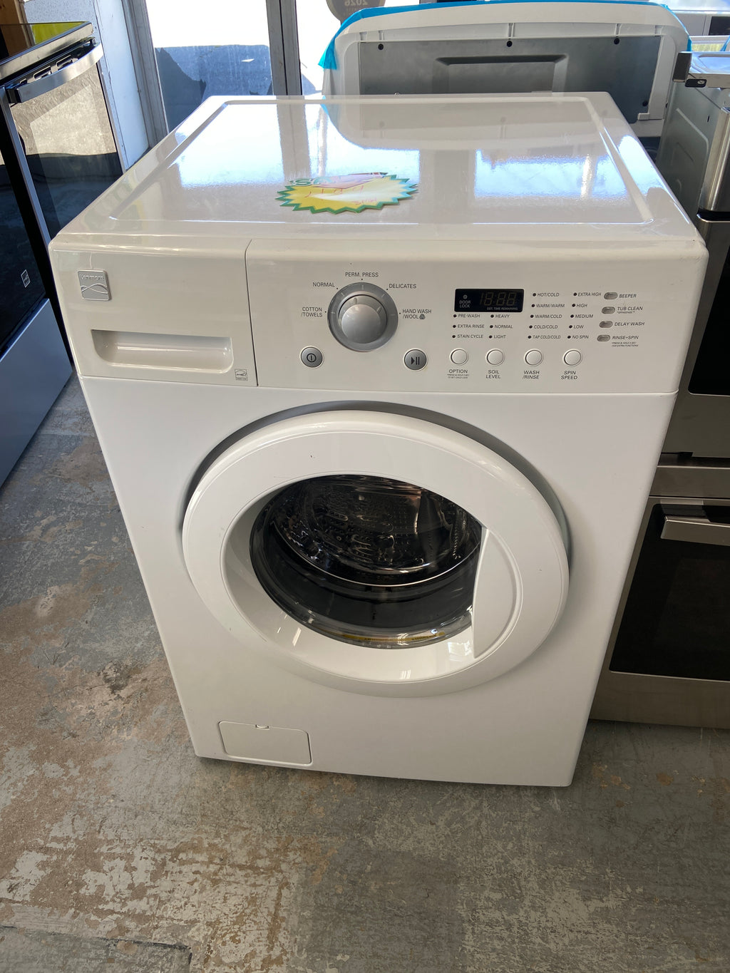 Kenmore White front load washer, he(high efficiency marked), energy star certified, “Refurbished”, 3 Months Warranty.