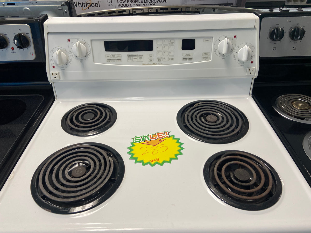 White 30” KitchenAid YKERS507HWO Coil Top Stove (Refurbished)