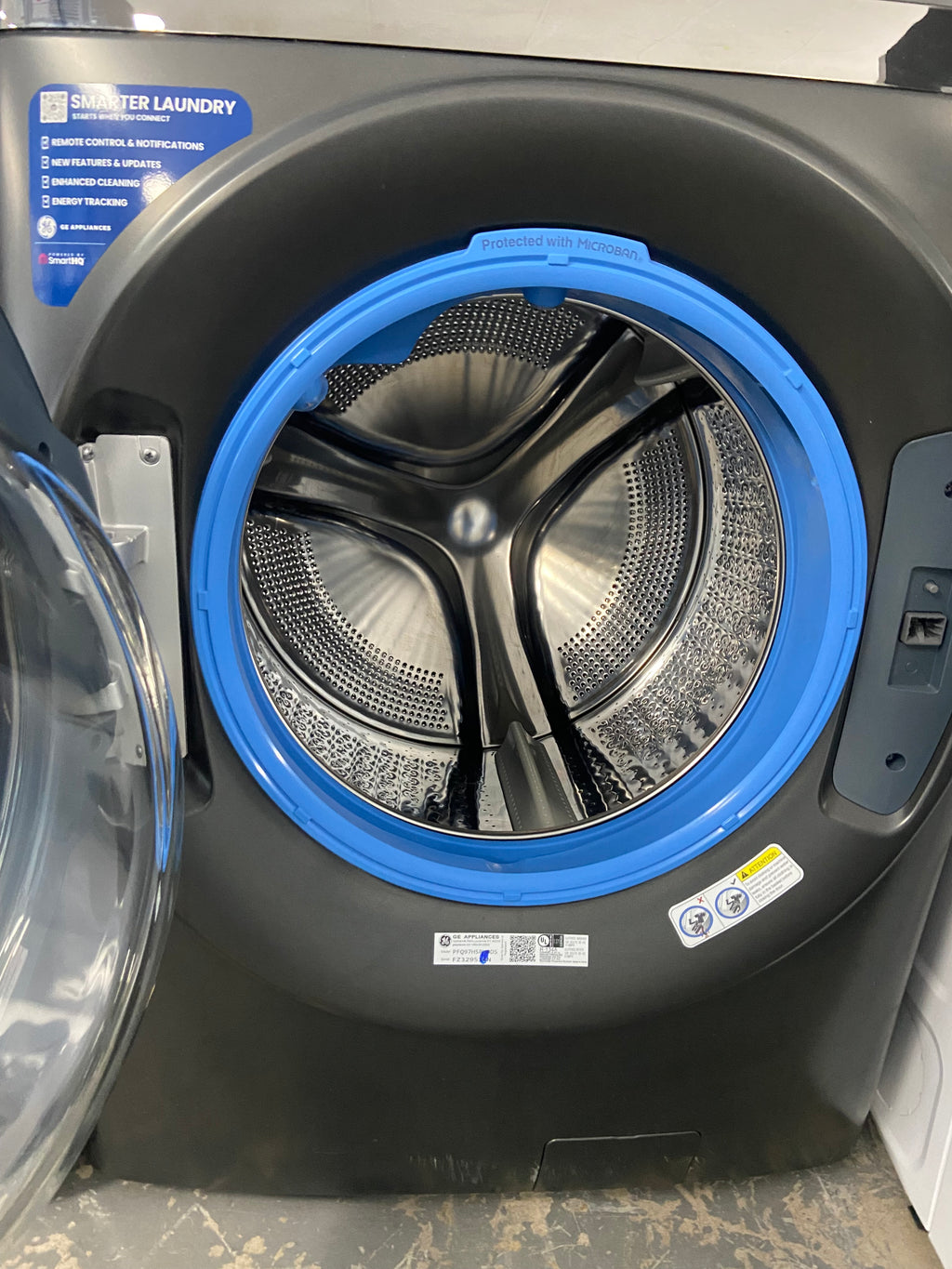 GE Profile PFQ97HSPV0DS All-in-One Washer Dryer Combo Electric Dryer, 28 inch Width, 5.5 cu. ft. Dryer Capacity, 5.5 cu. ft. Washer Capacity, 14 Dry Cycles, Steam Clean, 5 Temperature Settings, 12 Wash Cycles, 1,300 RPM Washer Spin Speed, Water Heater
