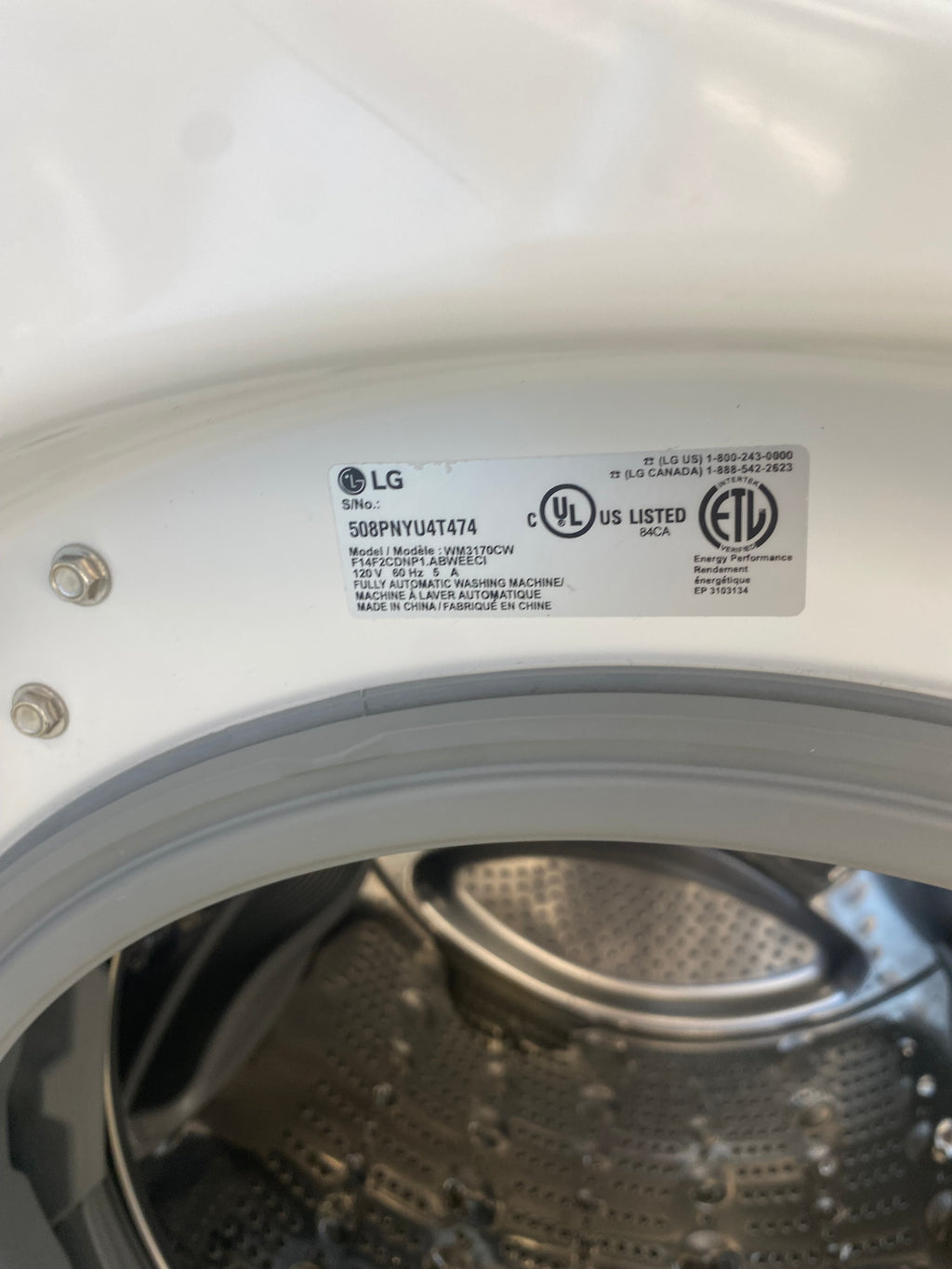 27” LG front load washer, White "Refurbished"