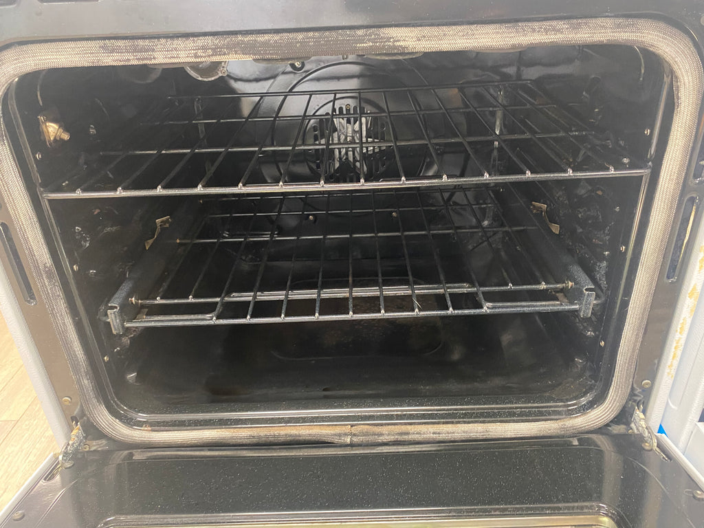 Double oven, Convection 30” Slide in White GE glass top stove "refurbished"