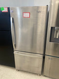 Stainless steel 30” bottom mount Whirlpool Fridge used