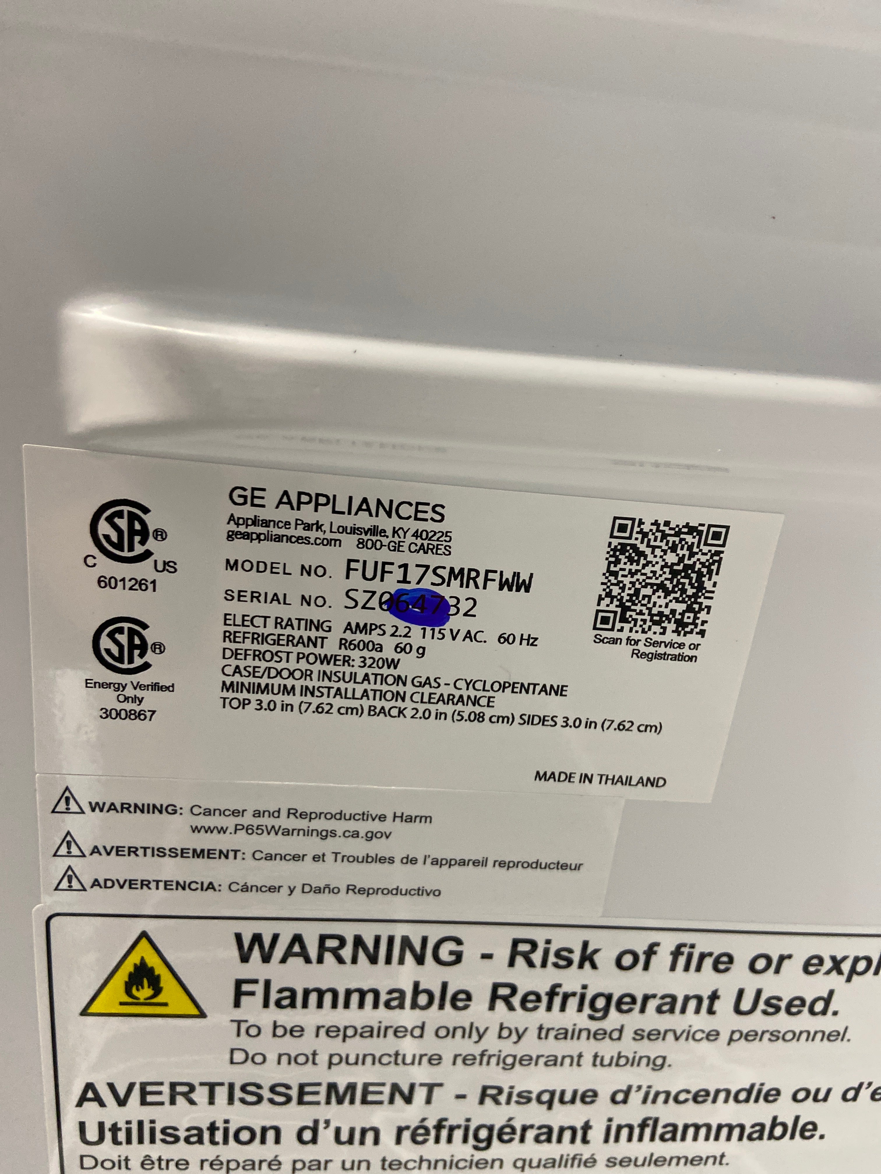 GE 17 Cu. Ft. Upright Freezer - White (FUF17SMRFWW)