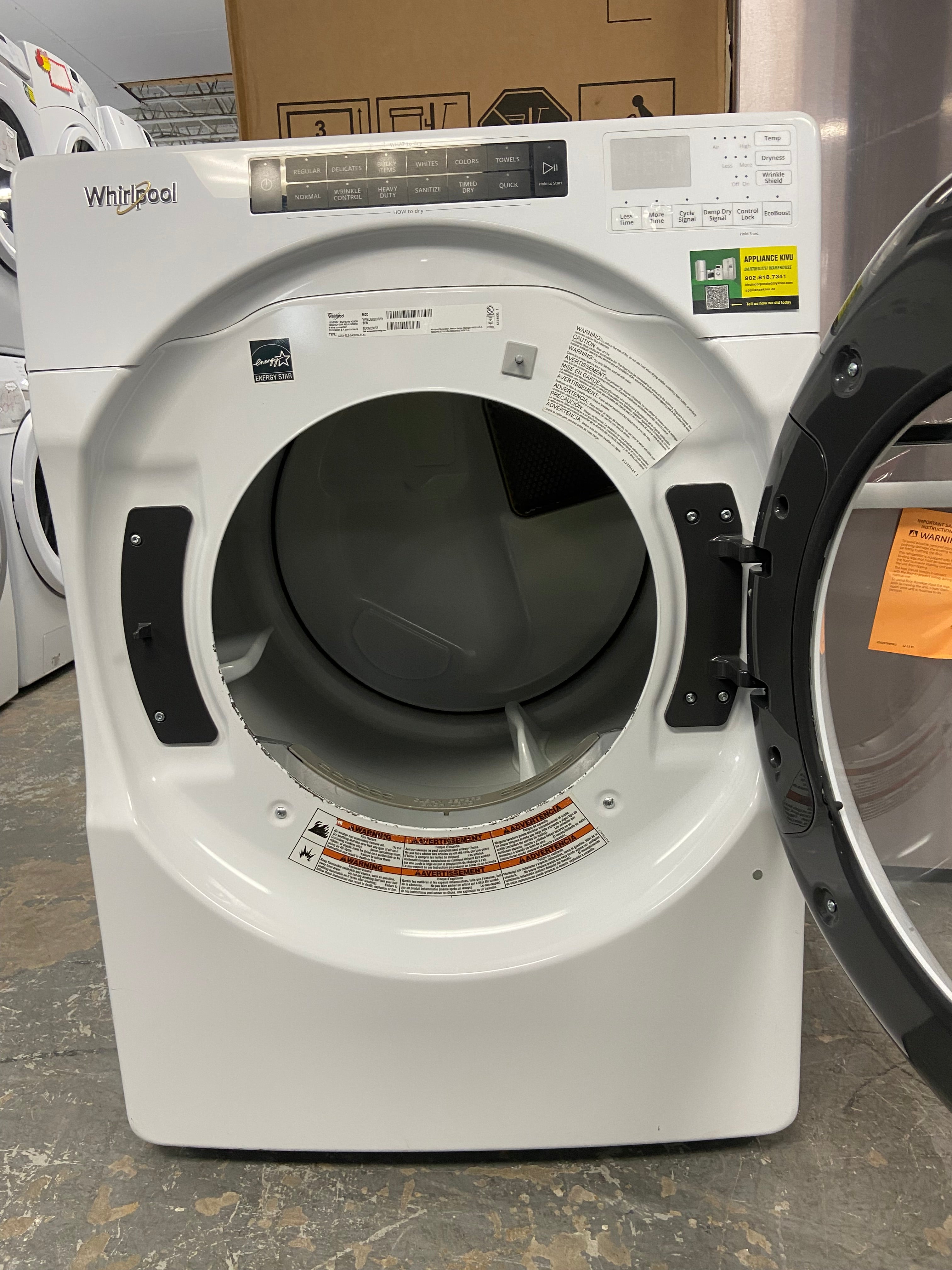 Whirlpool YWED5620HW1 Electric Dryer, 7.4 cu. ft. Dryer Capacity, 36 Dry Cycles, 4 Temperature Settings, Vented, Stackable, White colour