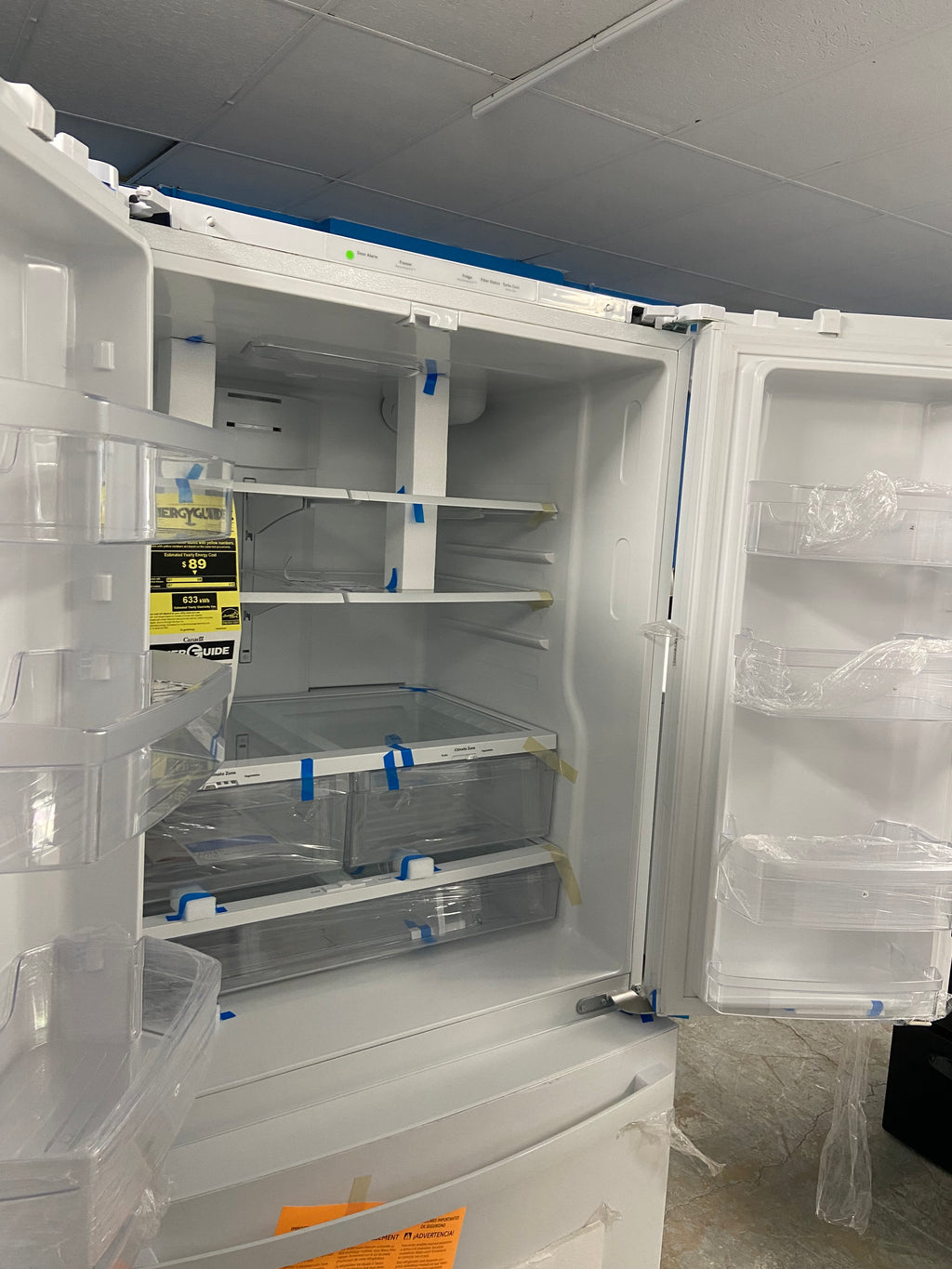 GE GNE27JGMYFWW French Door Refrigerator, 36 inch Width, 26.7 cu. ft. Capacity, Water Dispenser (Interior), Ice Dispenser (Freezer Located), White colour