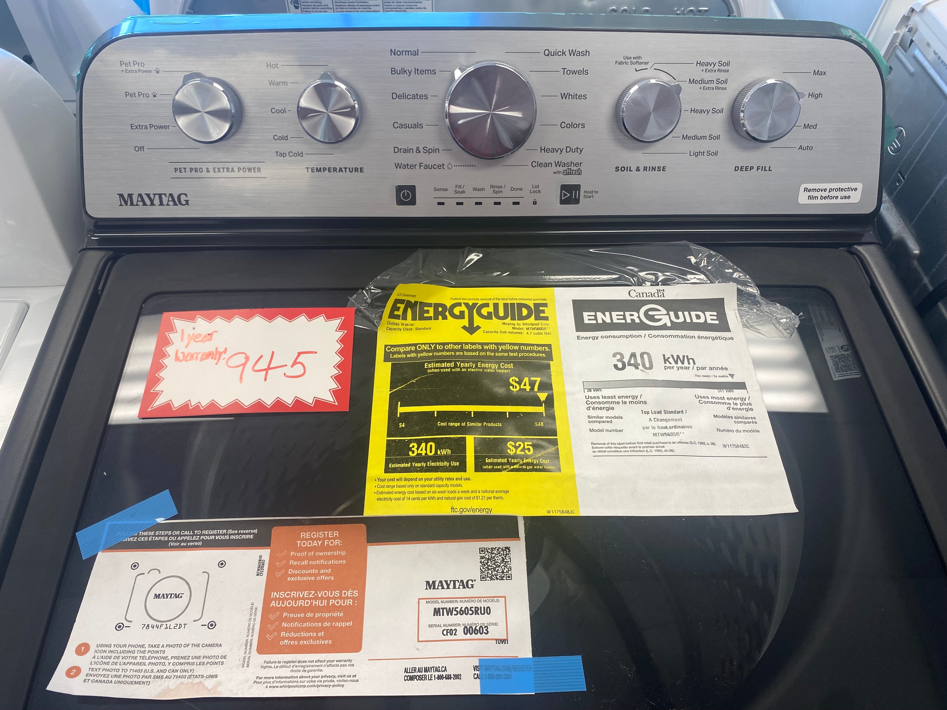 27” Maytag top load washer " Brand New''