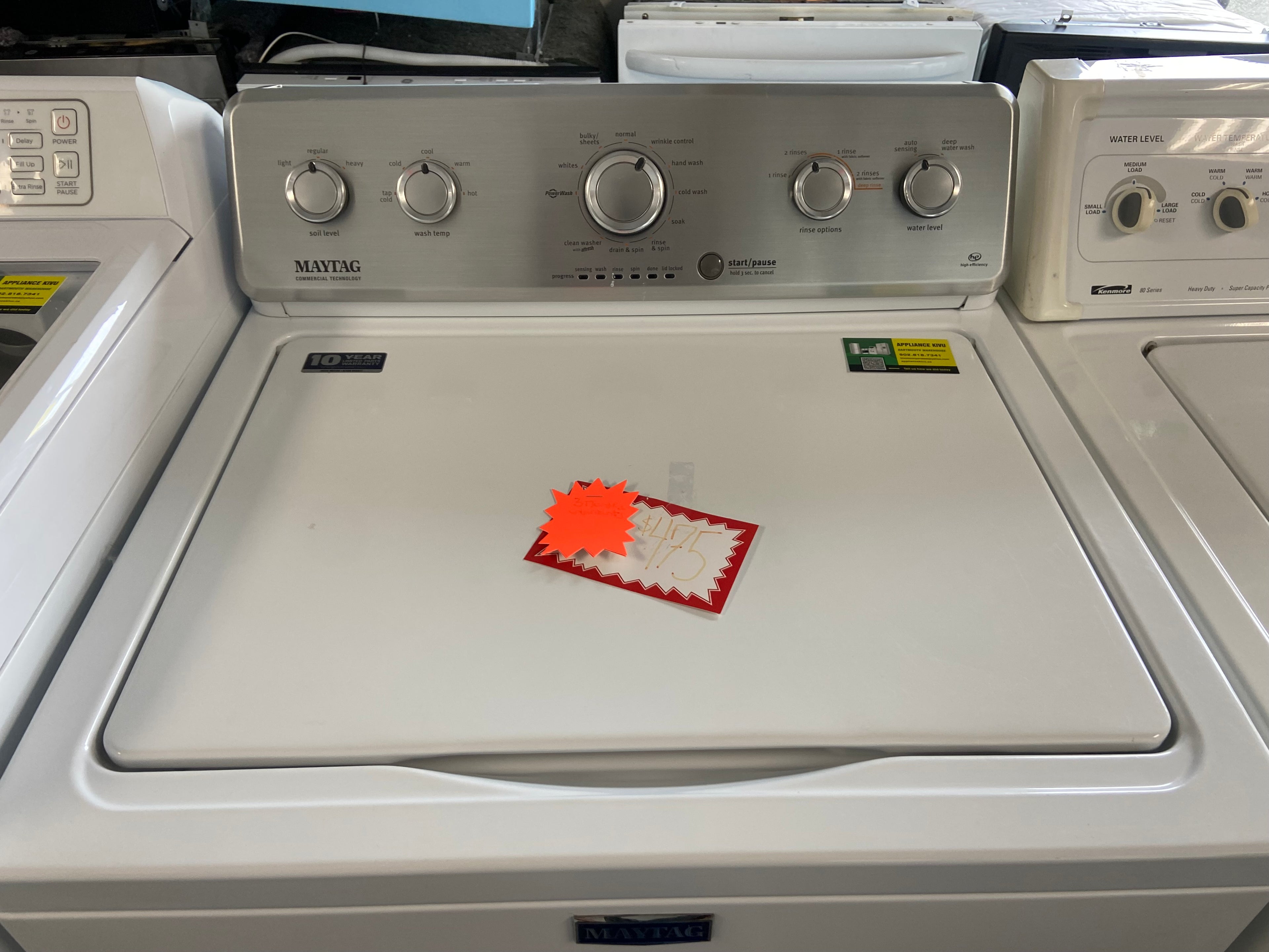 White Maytag MVWC565FW2 Top Load Washer, with agitator 4.9 cu. ft. capacity "Refurbished"