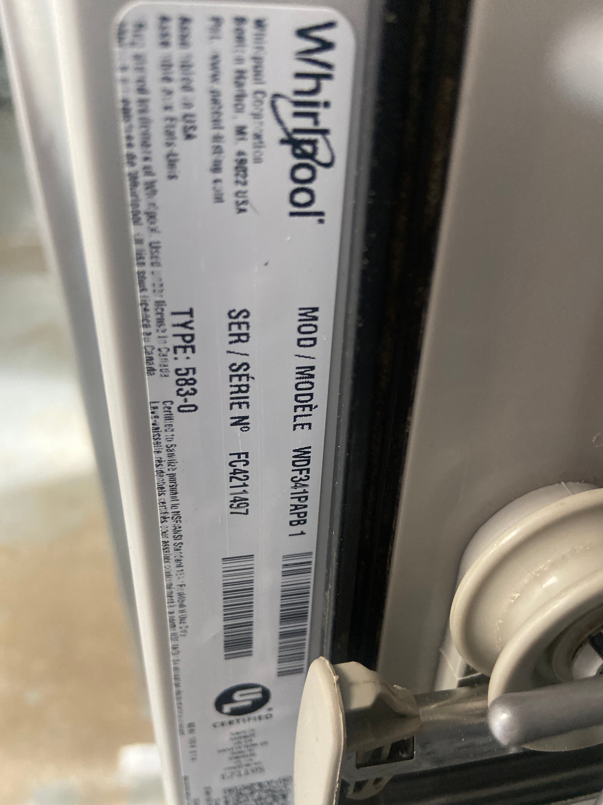 Whirlpool black dishwasher, “Refurbished”, 3 Months warranty