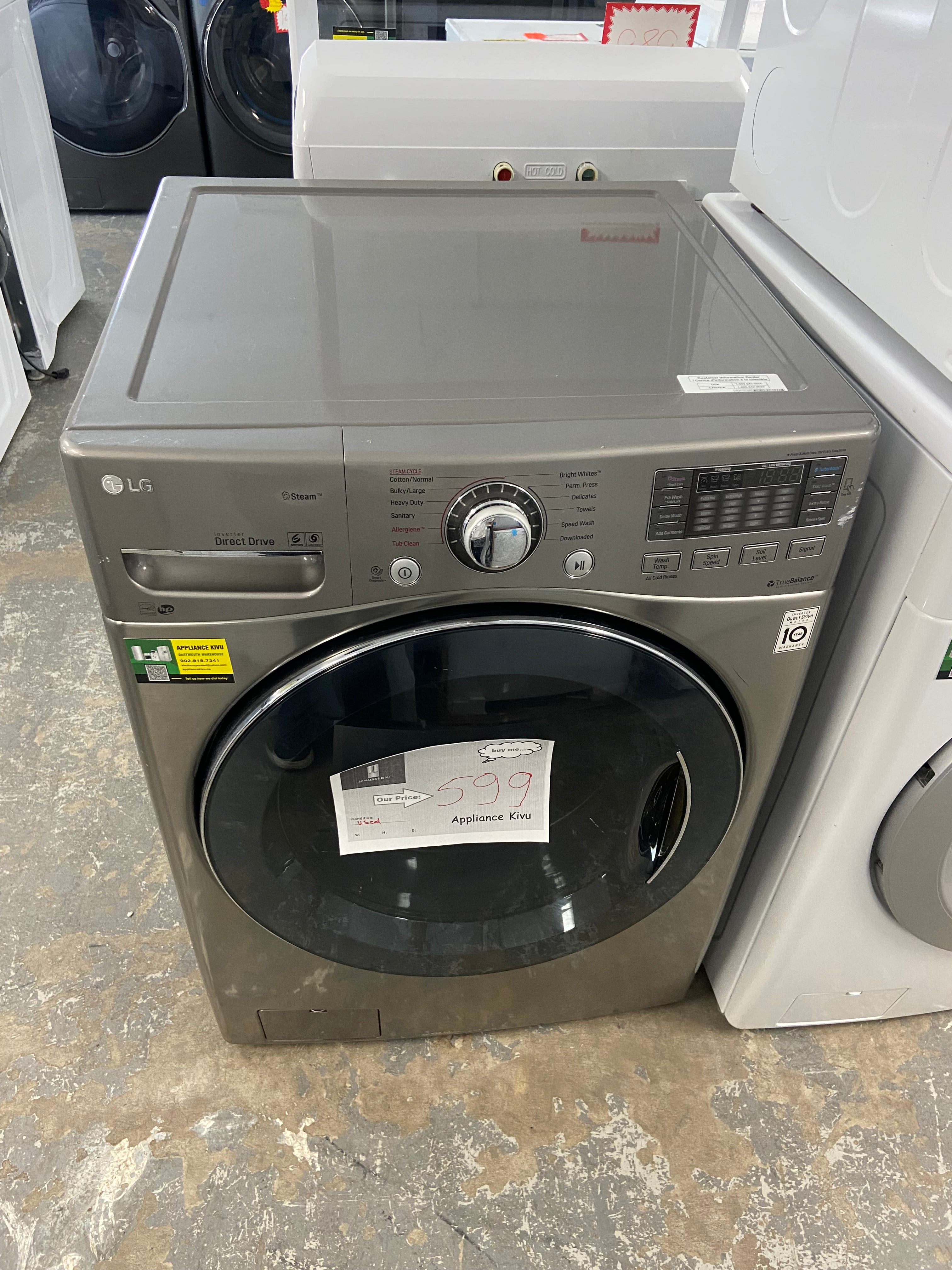 LG WM3770HVA Front Load Washer, 1,300 RPM Washer Spin Speed, 10 Wash Cycles, 5 Temperature Settings, Steam Clean, Graphite Steel colour