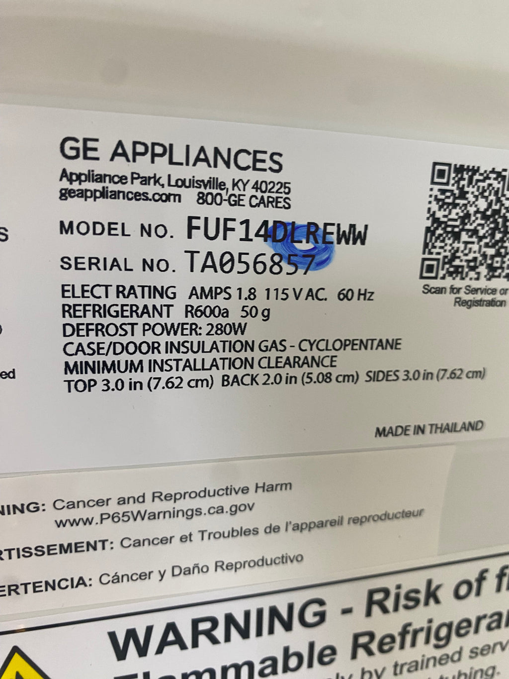 28” GE Stand Up Freezer
