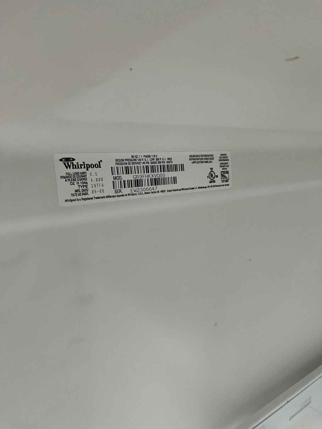Whirlpool GR9FHKXVQ00 18.9 cu. ft. Top Freezer Refrigerator