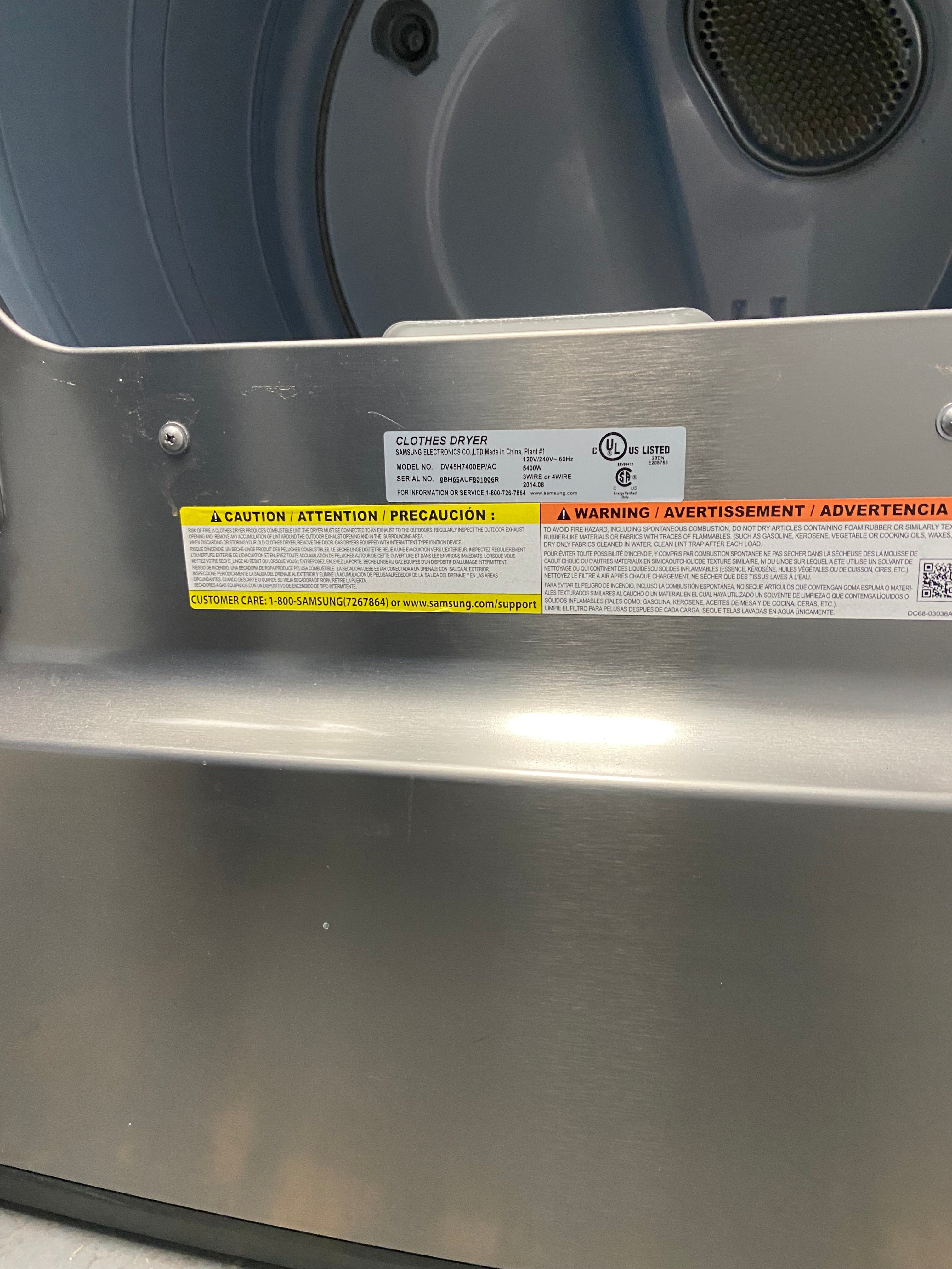 Samsung DV45H7400EP - DV45H7400EP/AC Electric Dryer, 27 inch Width, Electric, 7.4 cu. ft. Capacity, Steam Clean, 4 Temperature Settings, Steel Drum