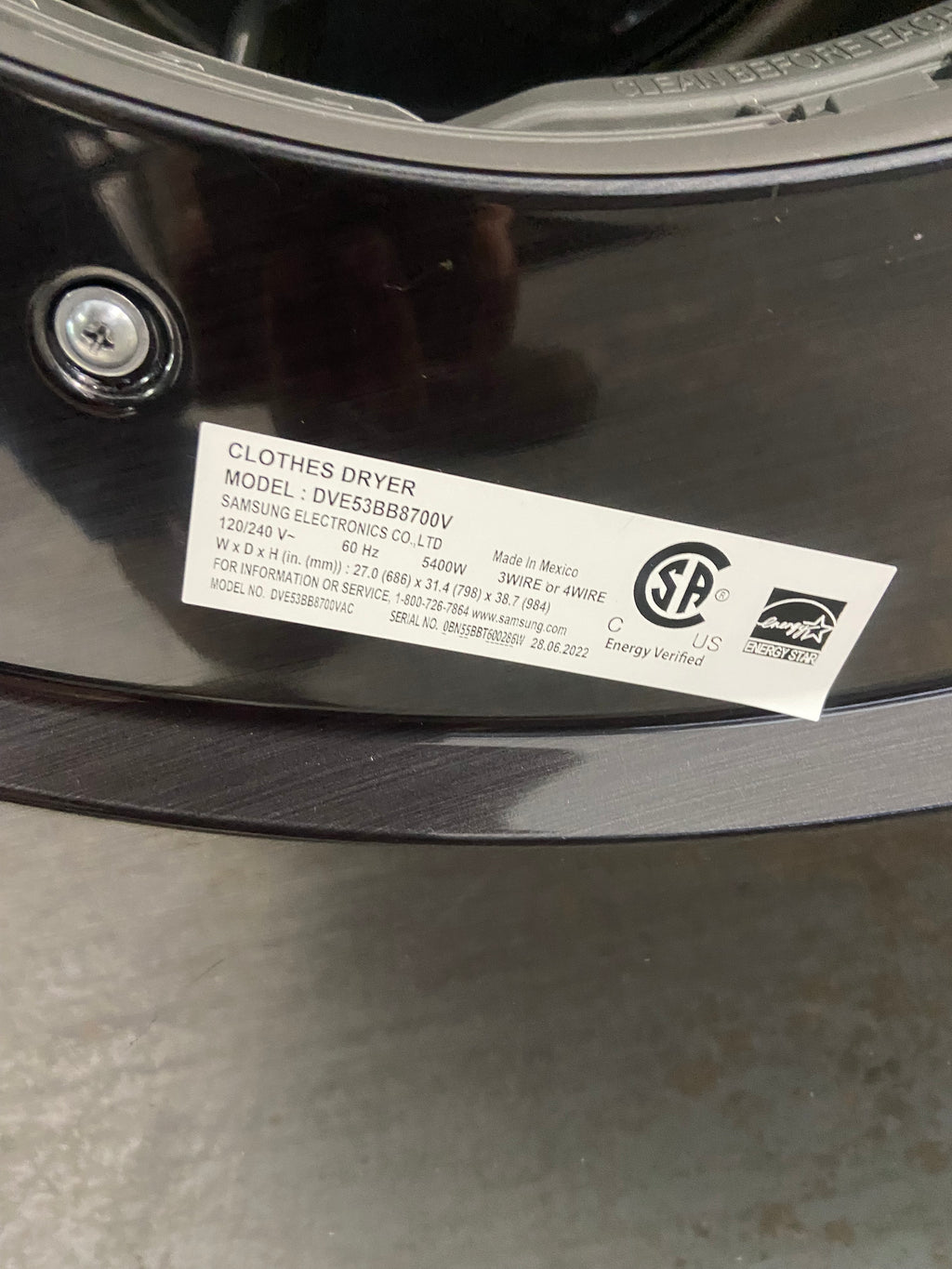 Black Stainless Steel Samsung 7.6 Cu. Ft. Electric Dryer with Steam  - Stackable - DVE53BB8700VAC Dryer (refurbished)