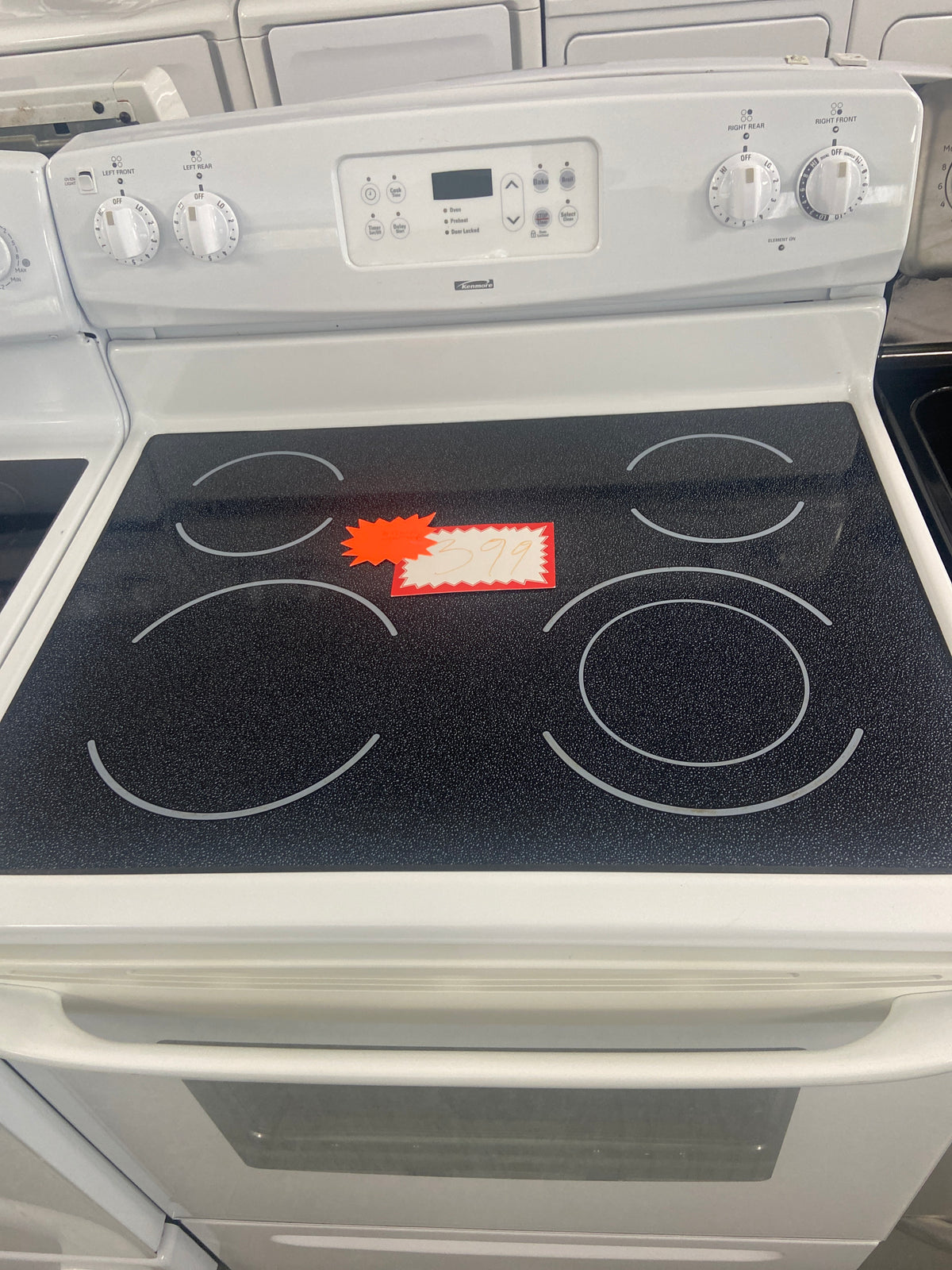 Kenmore White glass top stove, 970-606225, “Refurbished”, 3 months warranty