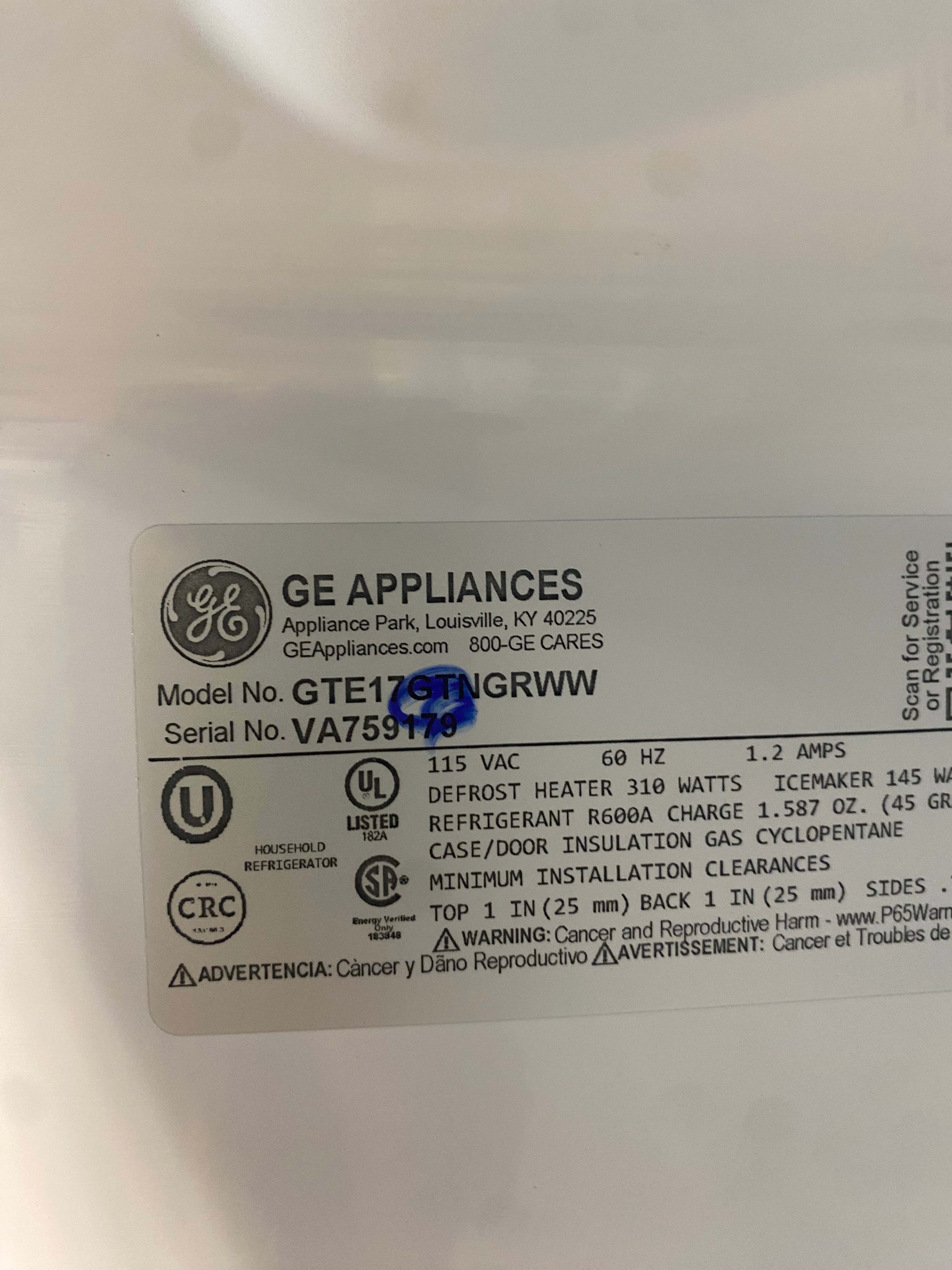 GE 28-inch 16.6 cu. ft. Top Freezer, No Frost, Reversible Door Refrigerator in White - ENERGY STAR®