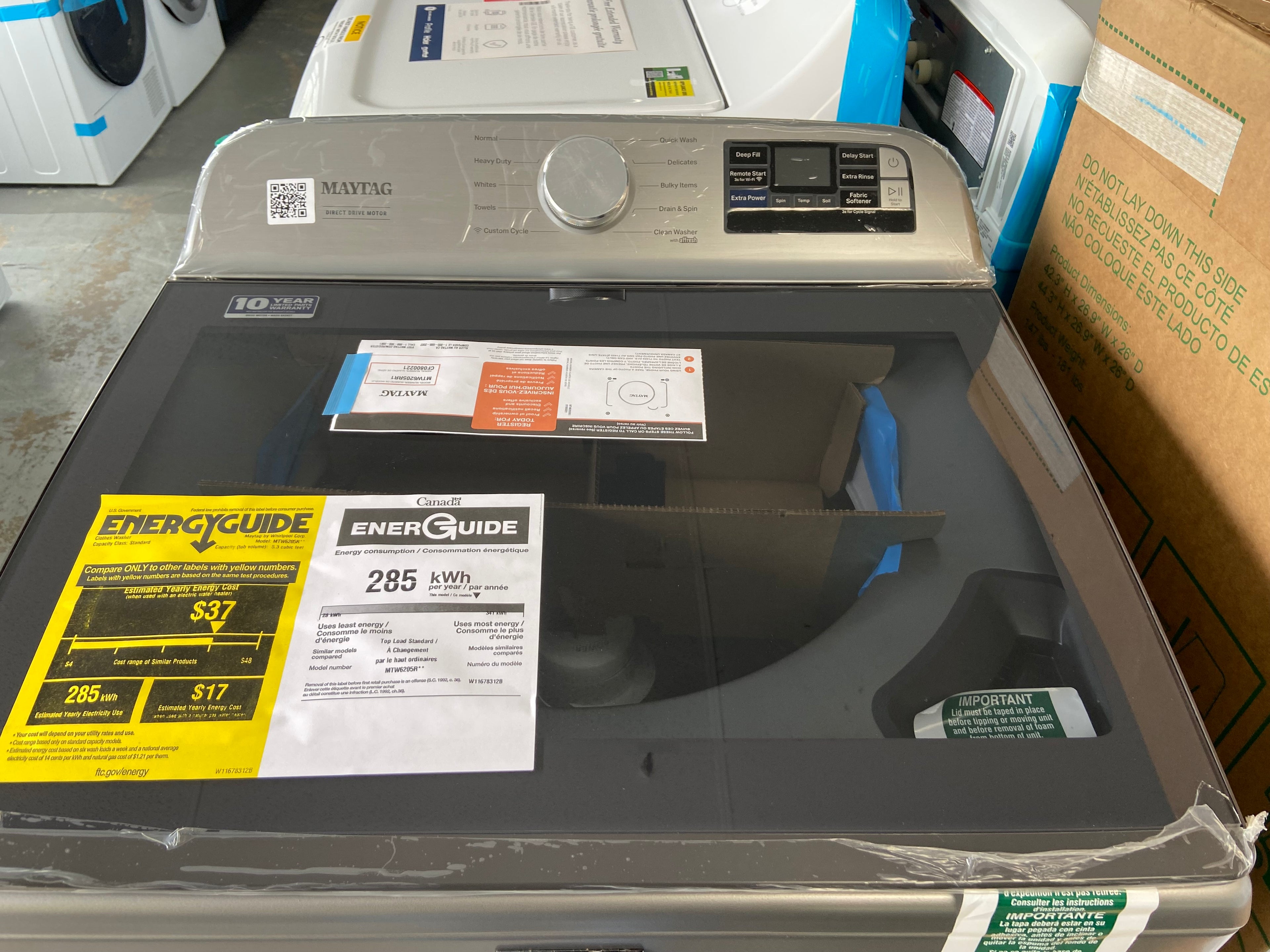 grey 27 inch Maytag MTW6205RR1 Top Load Washer, 6 cu. ft. with Agitator "Open Box"