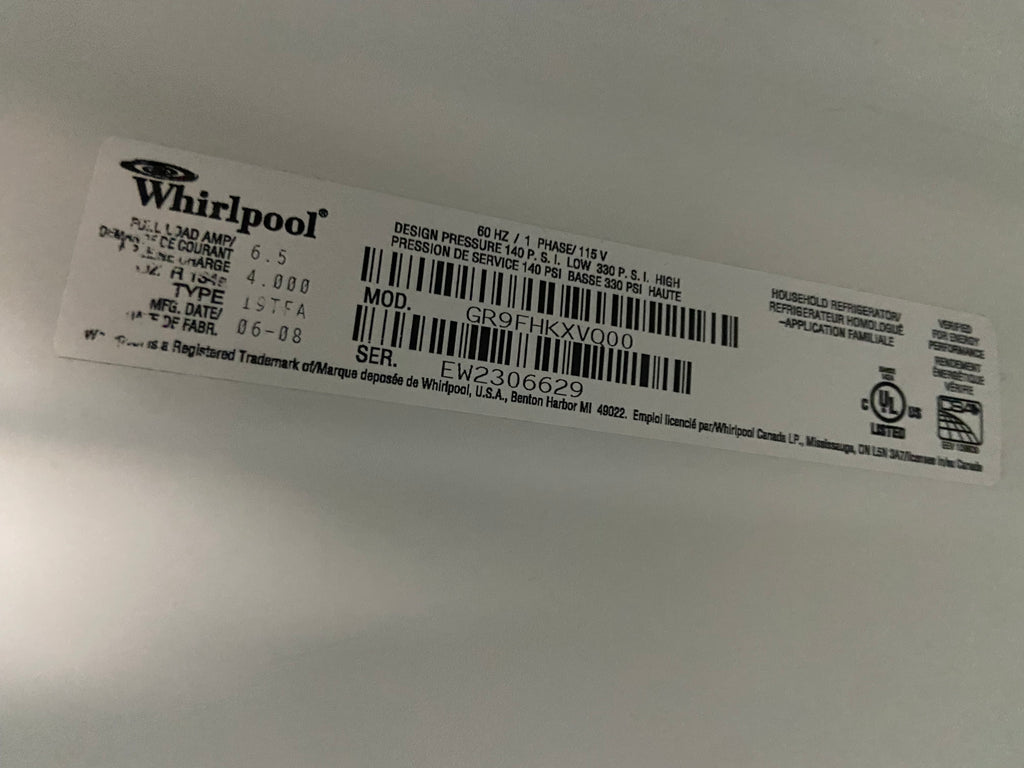 30” Whirlpool GR9FHKXVQ00 Top Freezer Refrigerator, 18.9 cu. ft. Capacity