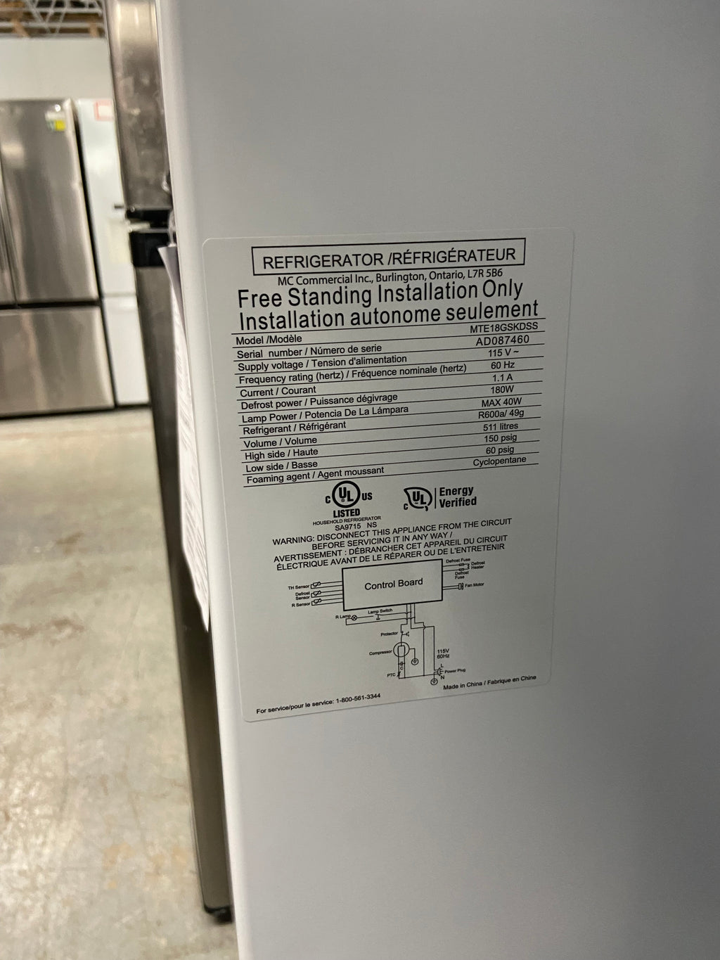 Moffat MTE18GSKDSS Top Freezer Refrigerator, 30 inch Width, 18.02 cu. ft. Capacity, ENERGY STAR Certified, Stainless Steel colour
