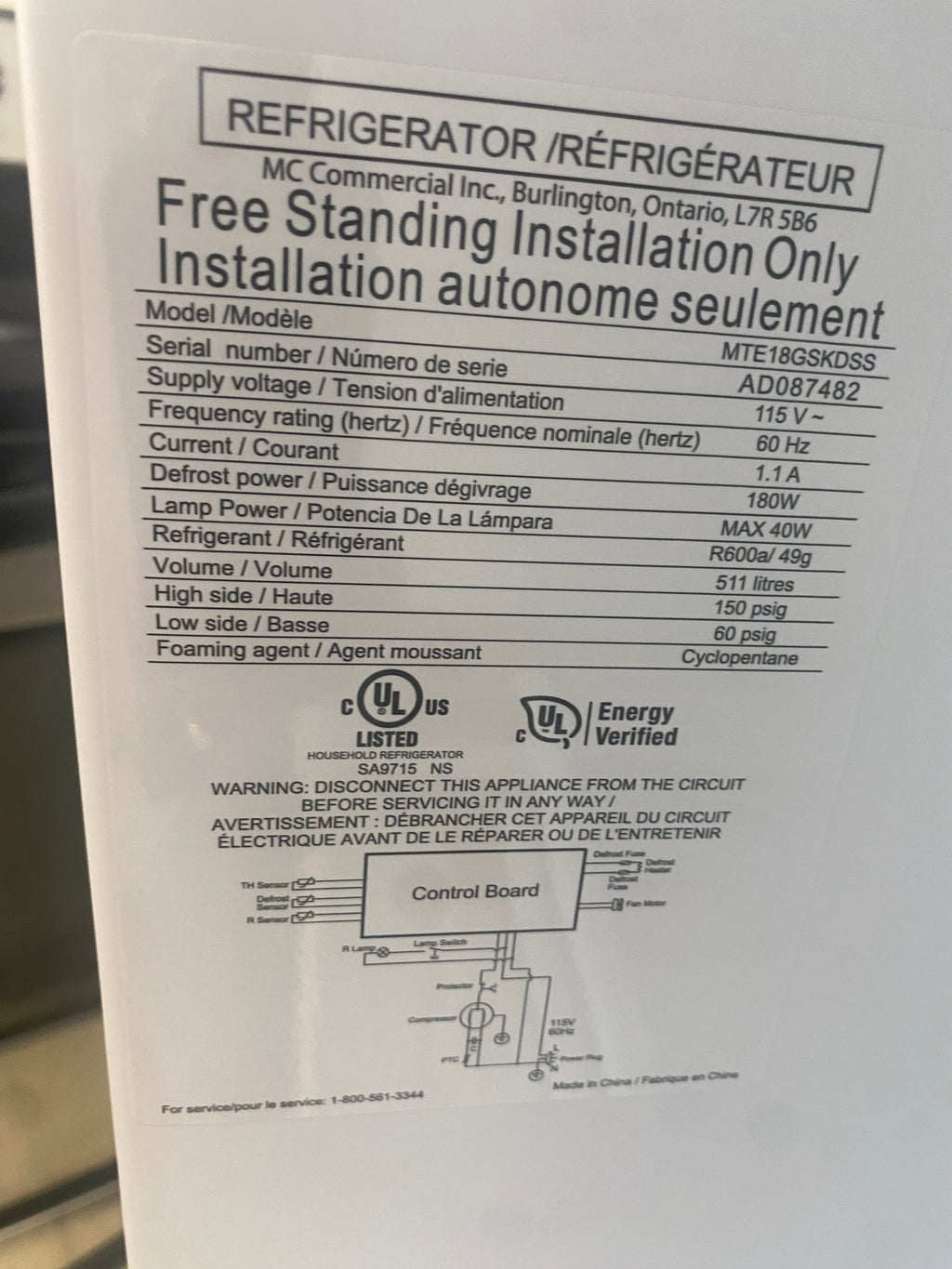 30” Moffat Stainless Fridge. "New-Open Box"