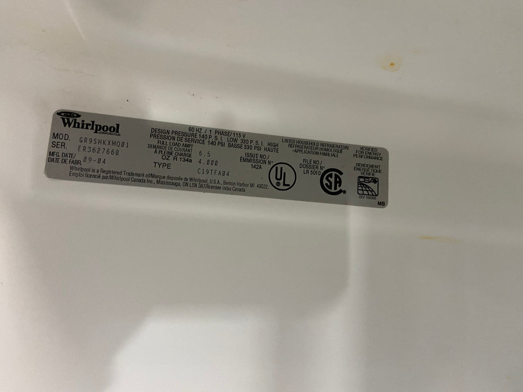 30” White whirlpool GR9SHKXMQ01 Refrigerator with warranty