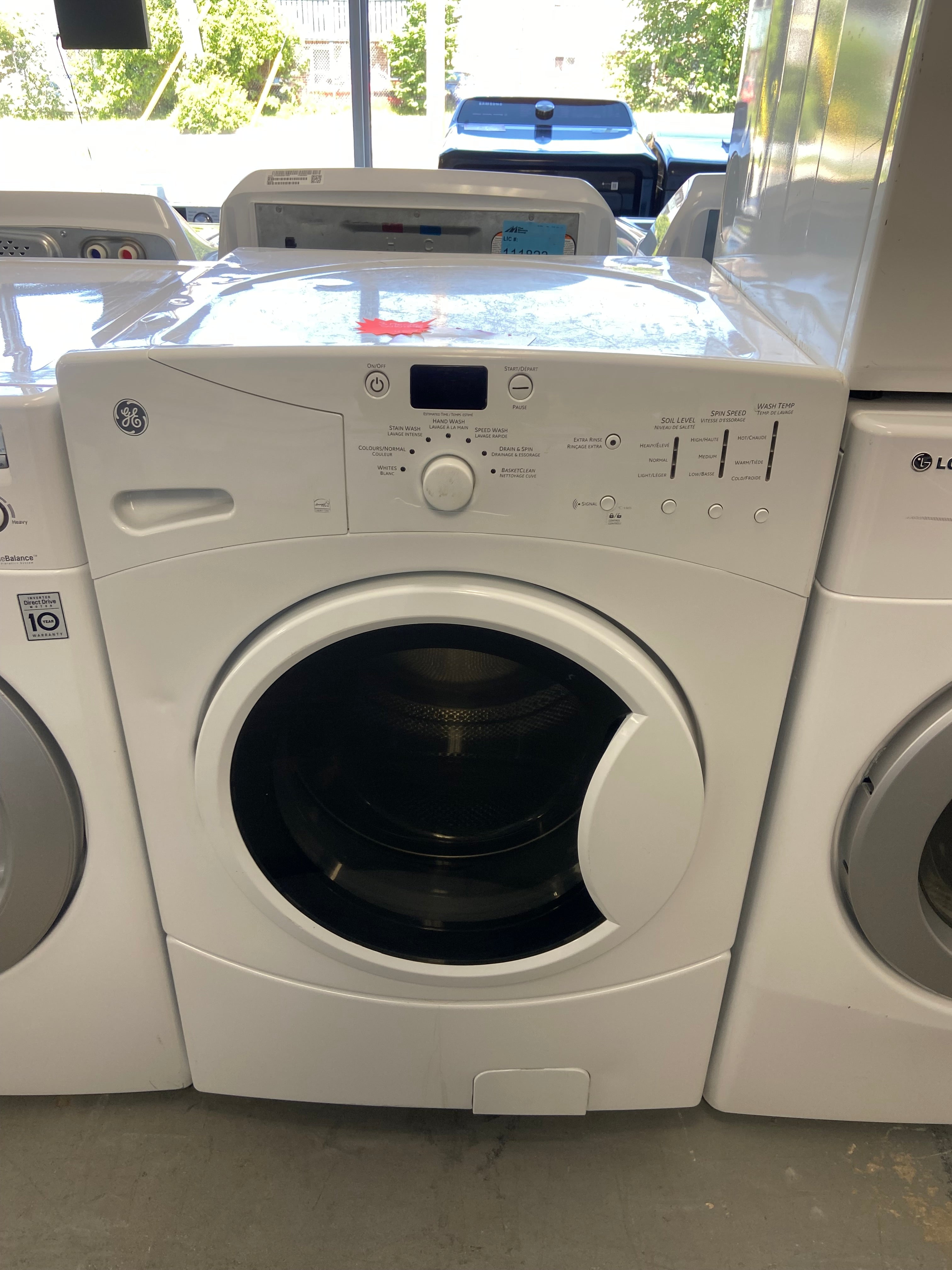 GE GFAN1000LWW Front Load Washer, 27 inch Width, 3.8 cu. ft. Capacity, 3 Wash Cycles, 3 Temperature Settings, Stackable, 1 RPM Washer Spin Speed, Water Heater, White colour