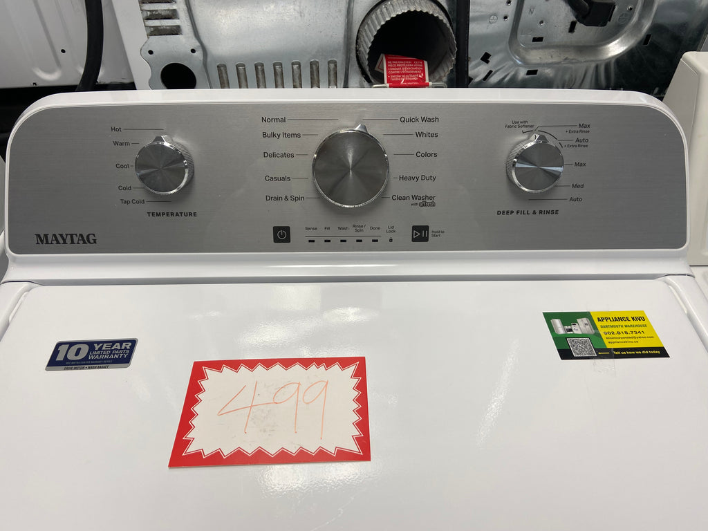 Maytag MVW4505MW1 Top Load Washer, 28 inch Width, 5.2 cu. ft. Washer Capacity, 770 RPM Washer Spin Speed, 11 Wash Cycles, 5 Temperature Settings, White colour Contains Agitator