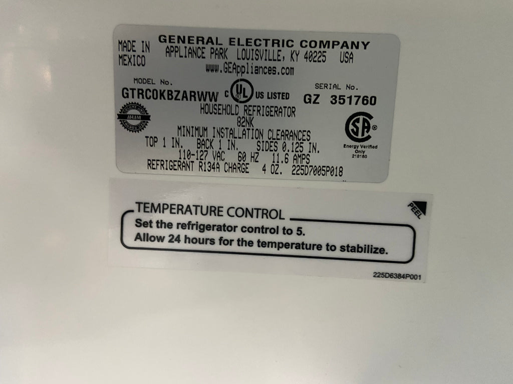 White 30” GE GTRCOKBZARWW Fridge (Refurbished)