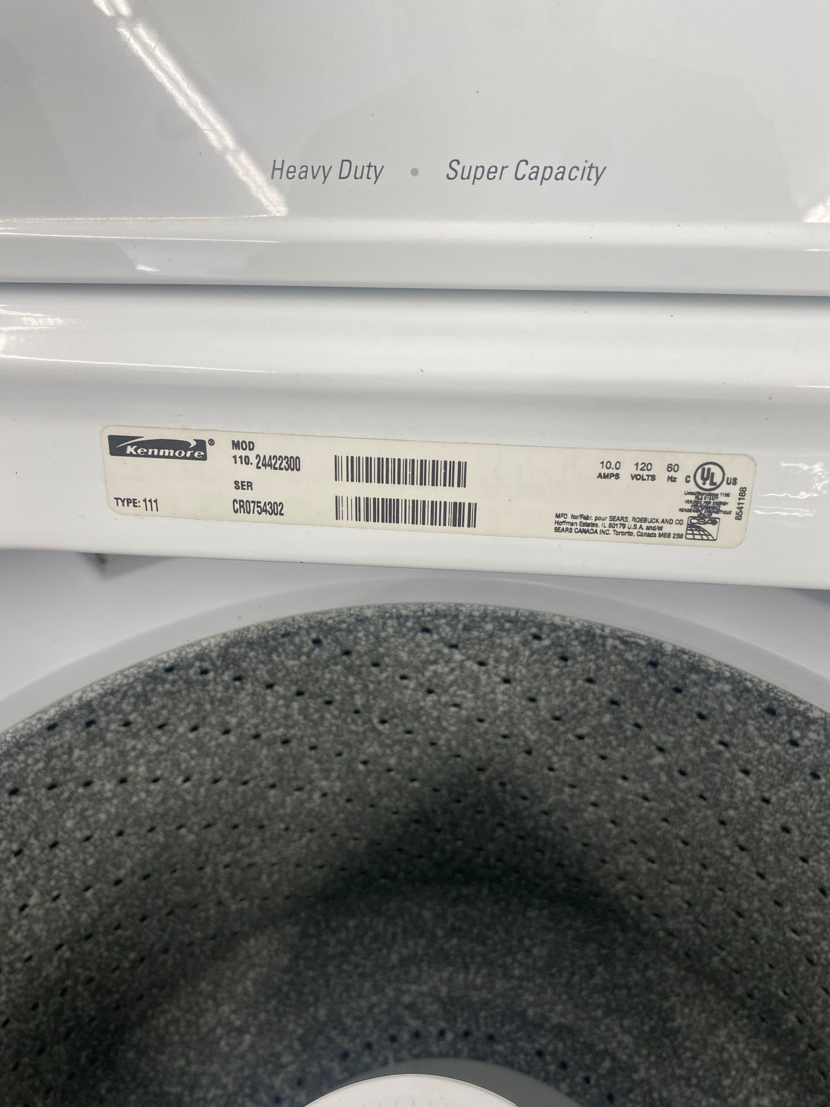 27” Kenmore Top Load washer, White, "Refurbished"