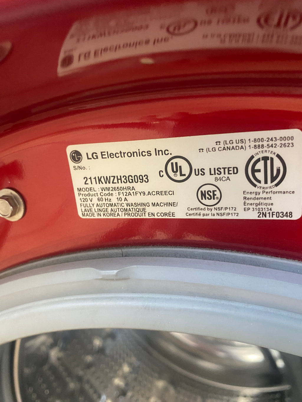 LG stackable washer and dryer